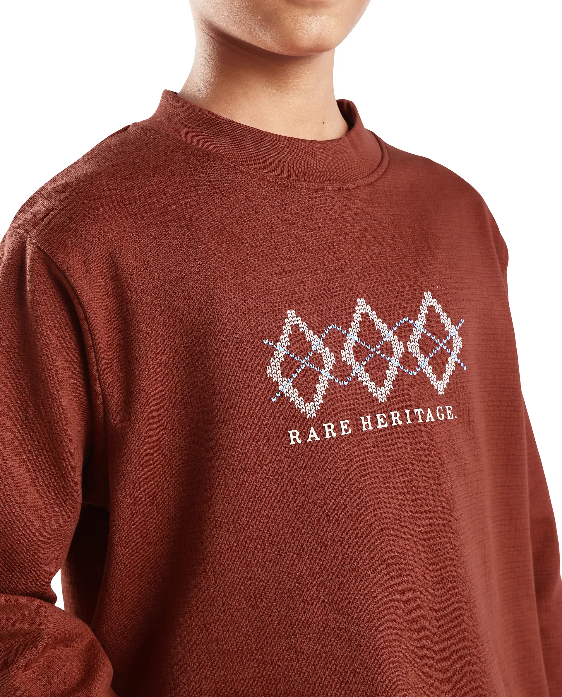 Rare Ones Kids Niko Rust Cotton Blend Solid Oversized Sweatshirt - Image 3