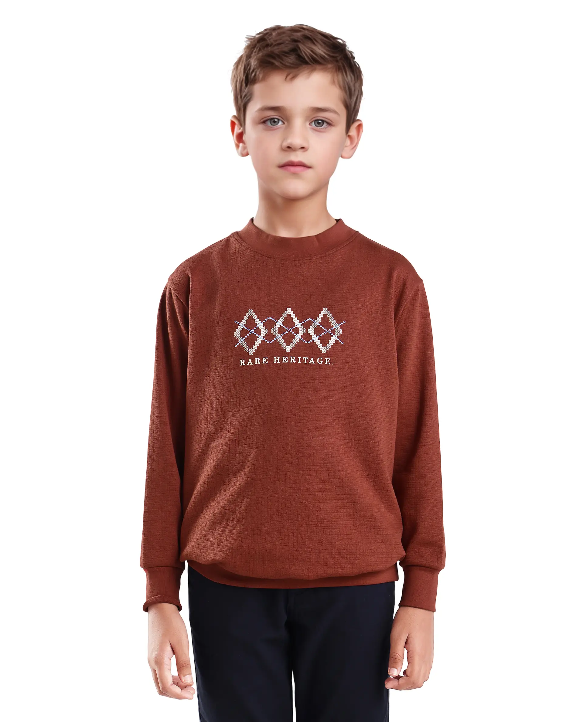 Rare Ones Kids Niko Rust Cotton Blend Solid Oversized Sweatshirt - Image 4