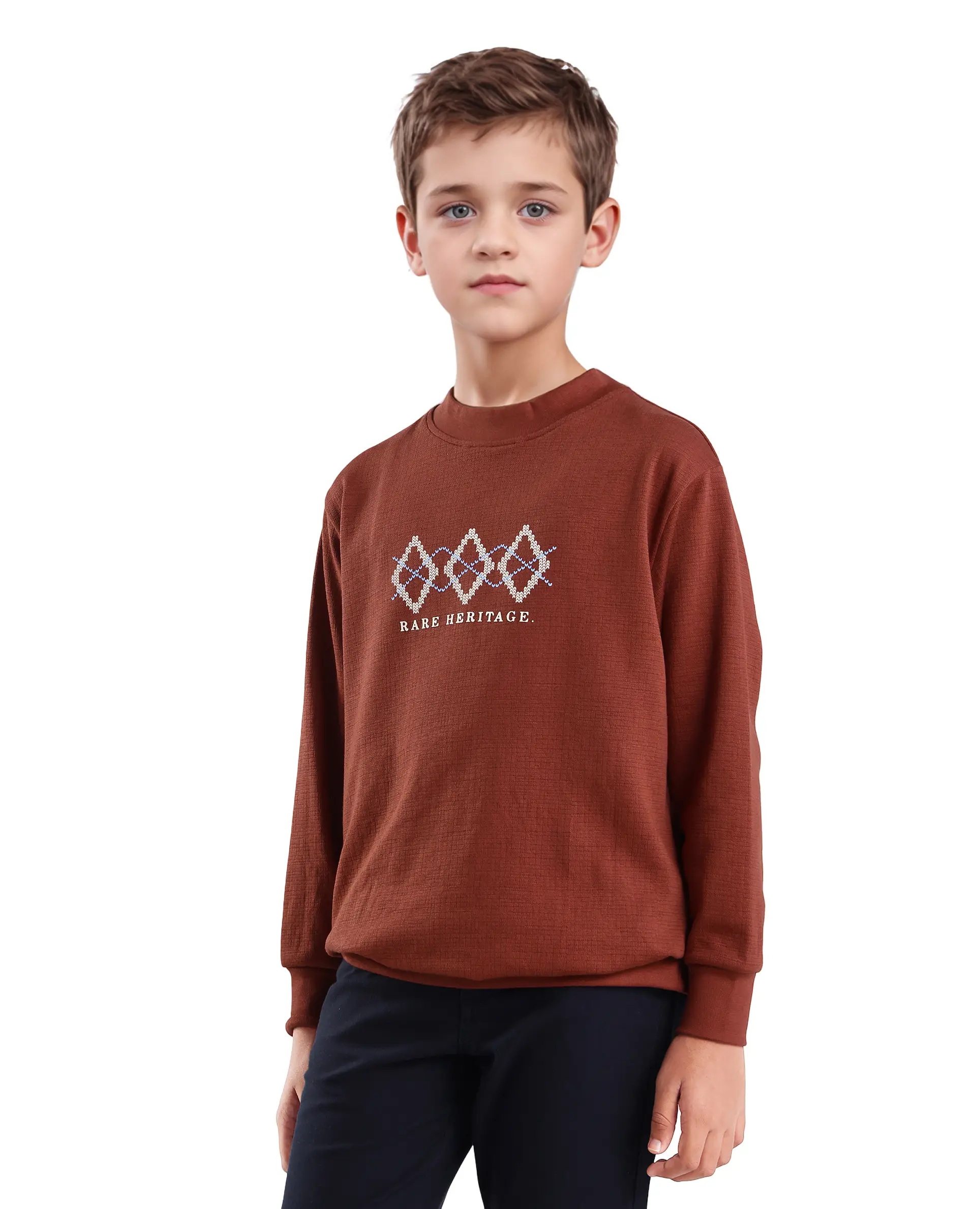 Rare Ones Kids Niko Rust Cotton Blend Solid Oversized Sweatshirt - Image 5