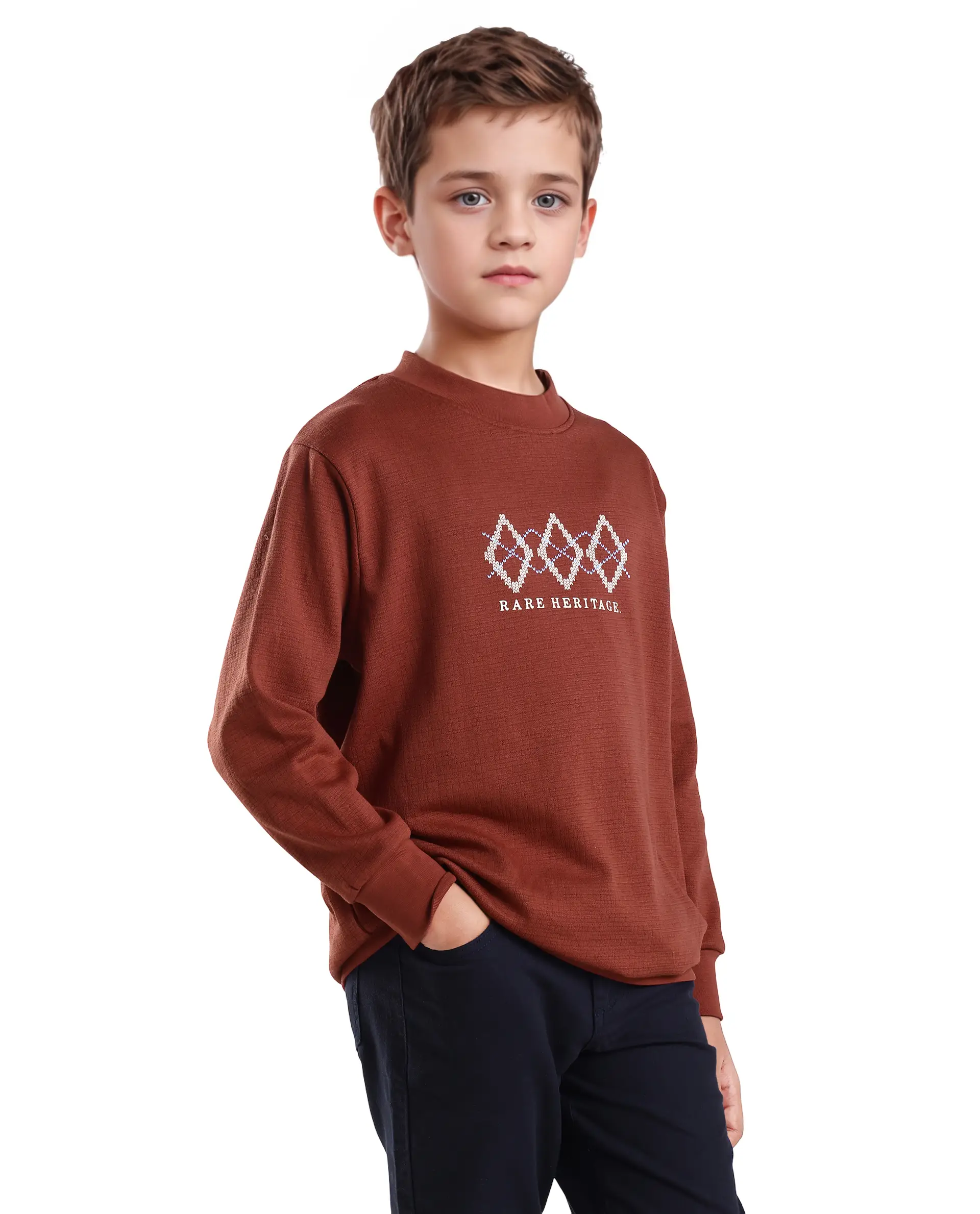 Rare Ones Kids Niko Rust Cotton Blend Solid Oversized Sweatshirt - Image 6