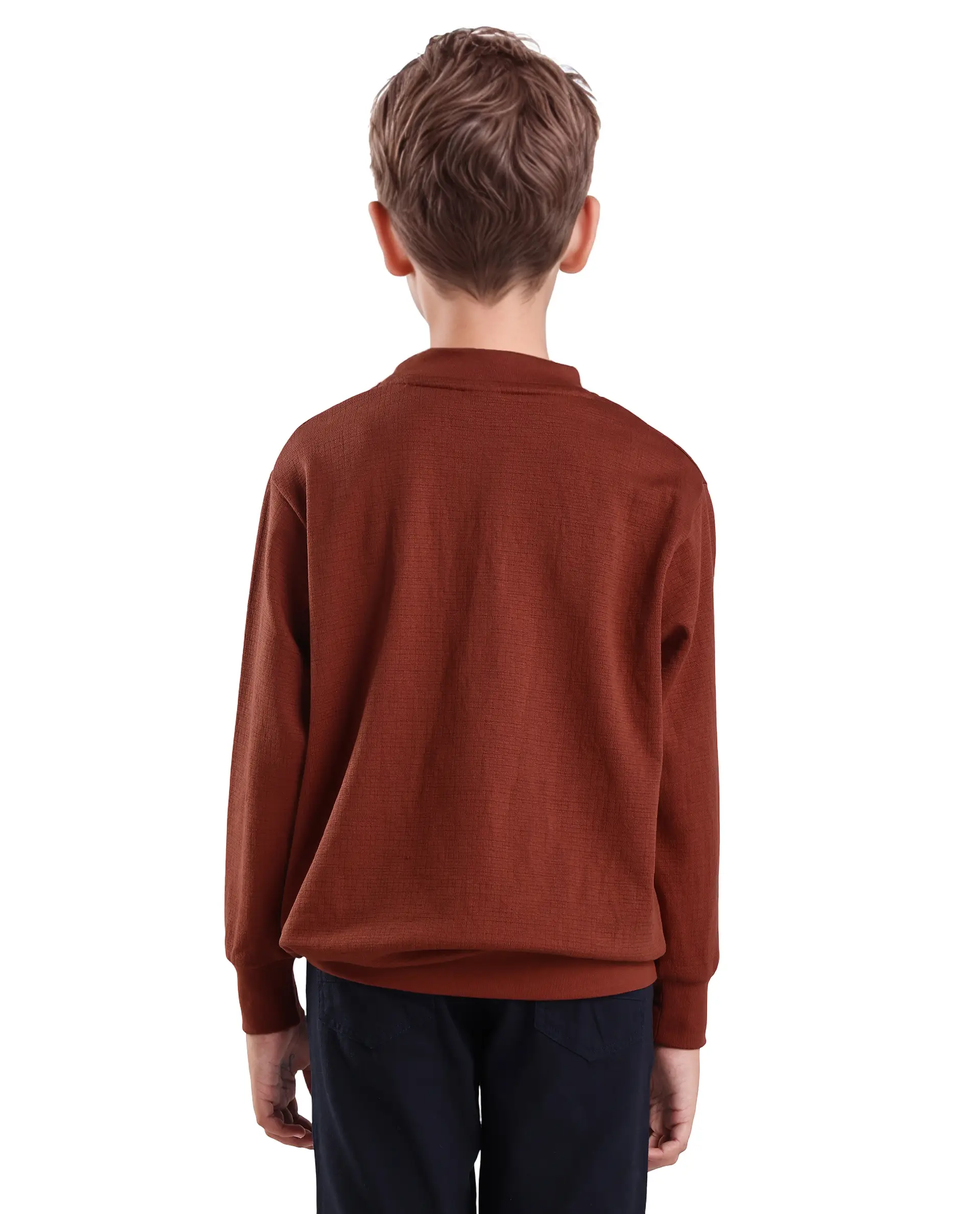 Rare Ones Kids Niko Rust Cotton Blend Solid Oversized Sweatshirt - Image 7
