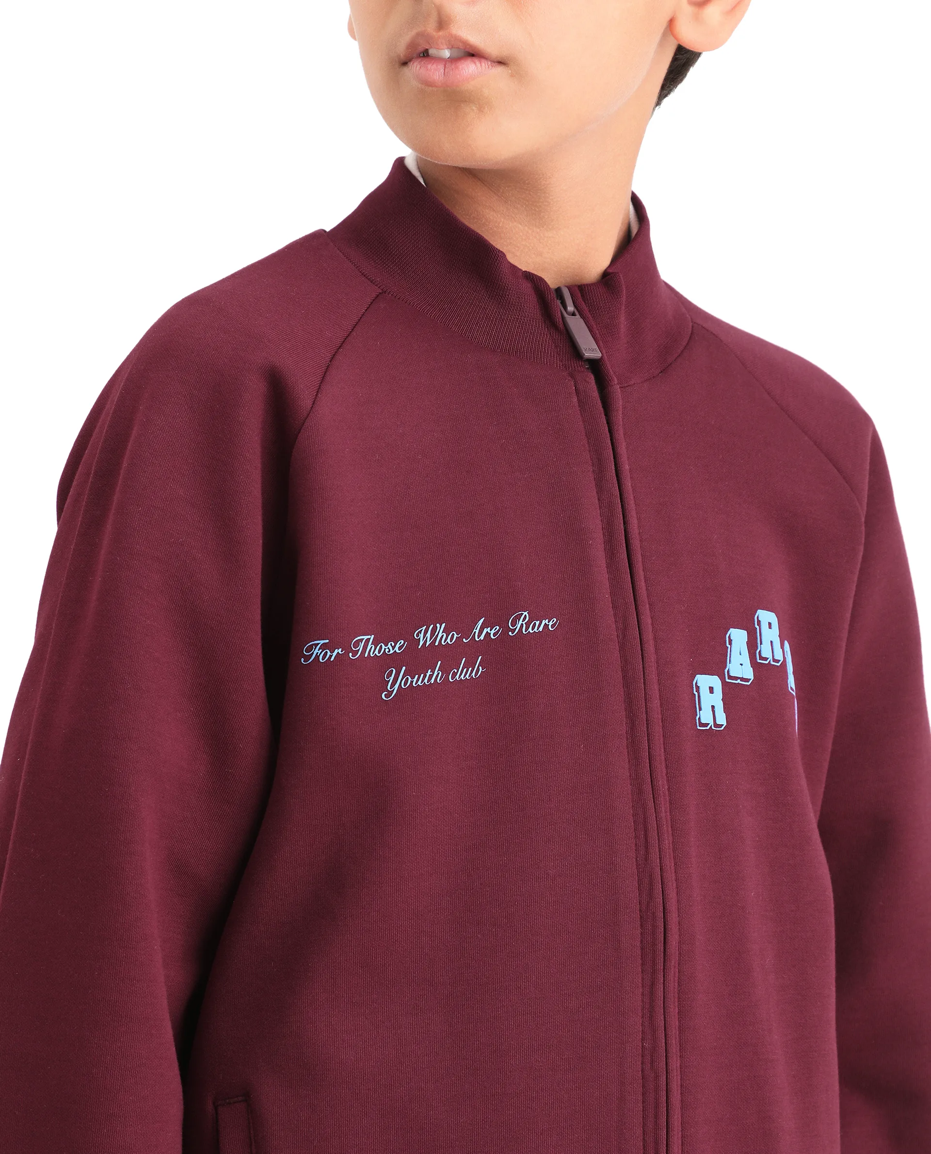 Rare Ones Kids Onyx Maroon Cotton Blend Zipper Closure Solid Full Sleeves Oversized Sweatshirt - Image 3