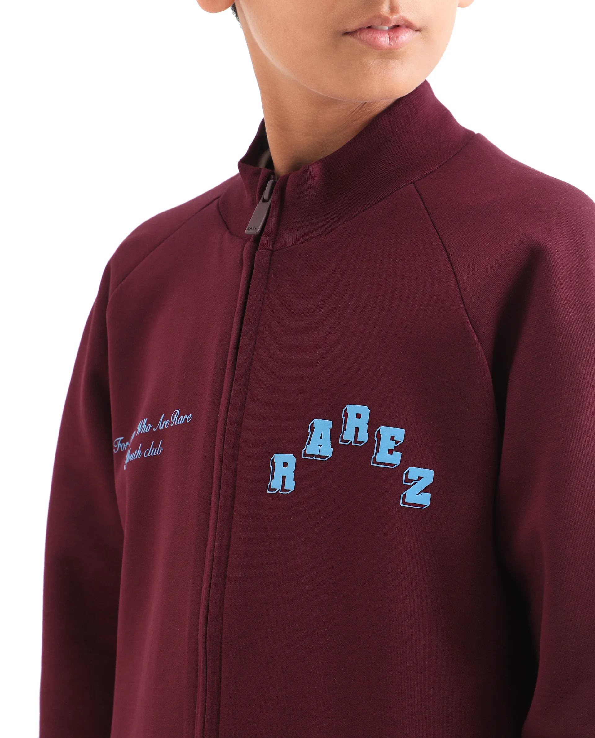 Rare Ones Kids Onyx Maroon Cotton Blend Zipper Closure Solid Full Sleeves Oversized Sweatshirt - Image 4