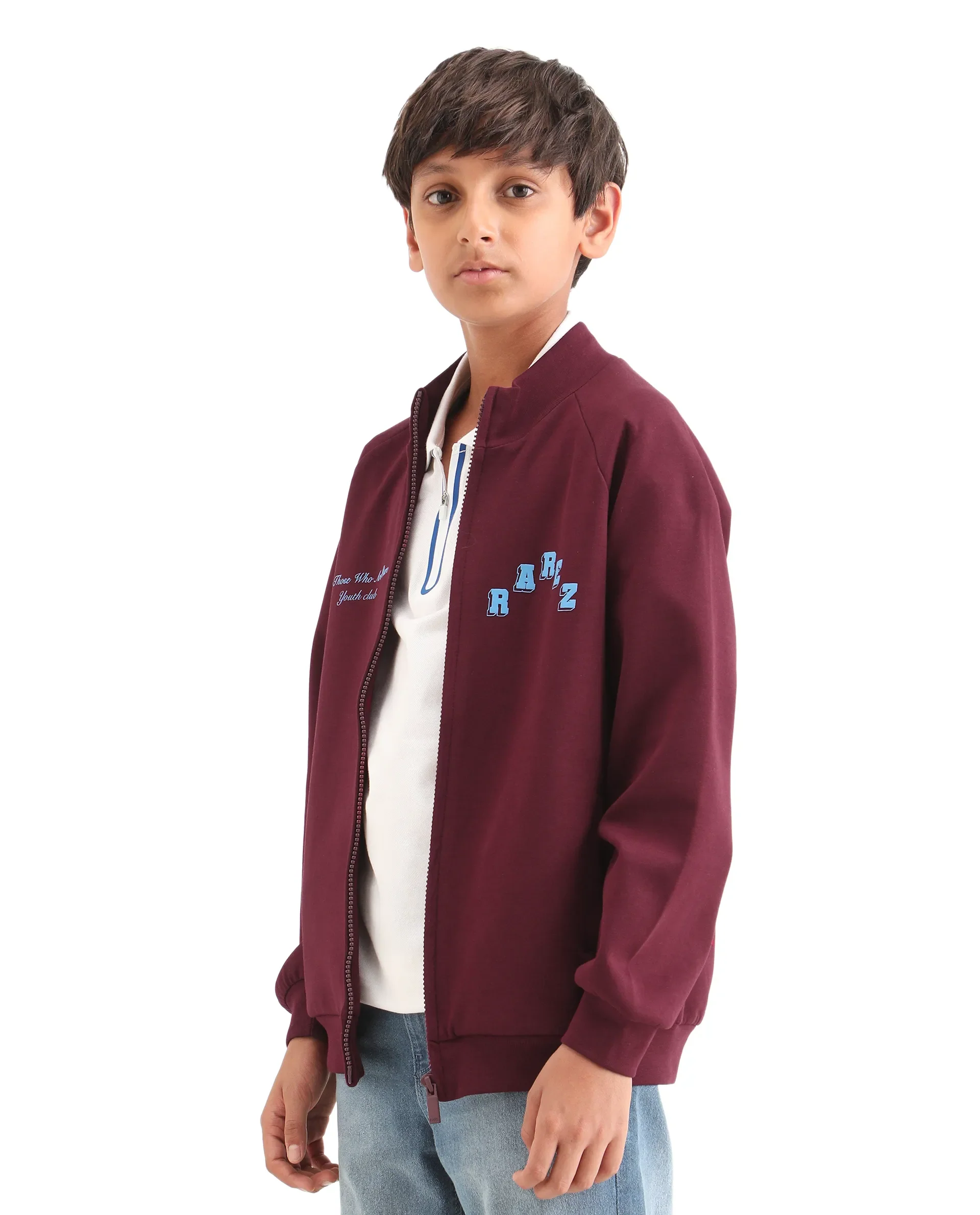 Rare Ones Kids Onyx Maroon Cotton Blend Zipper Closure Solid Full Sleeves Oversized Sweatshirt - Image 6