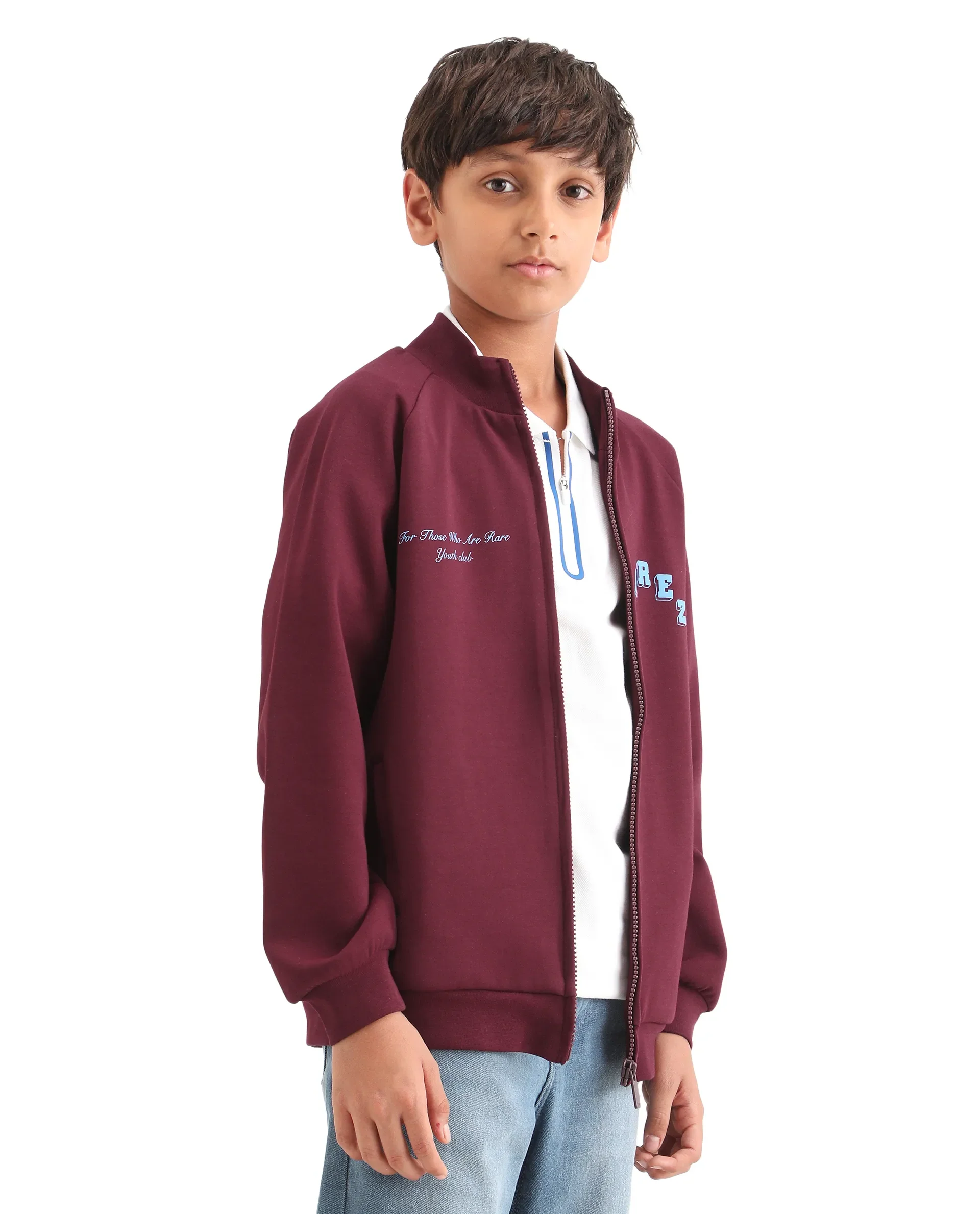Rare Ones Kids Onyx Maroon Cotton Blend Zipper Closure Solid Full Sleeves Oversized Sweatshirt - Image 7