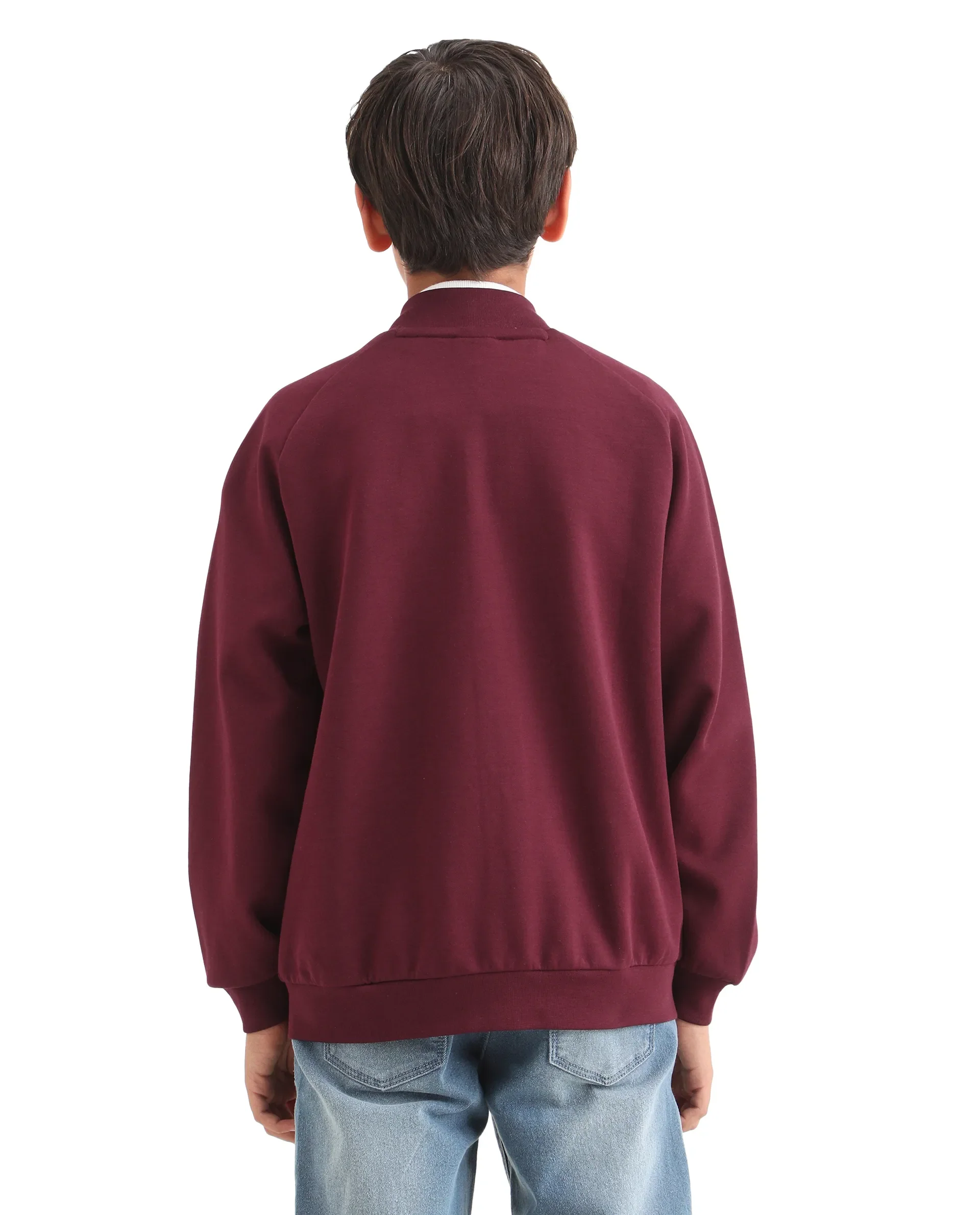 Rare Ones Kids Onyx Maroon Cotton Blend Zipper Closure Solid Full Sleeves Oversized Sweatshirt - Image 8