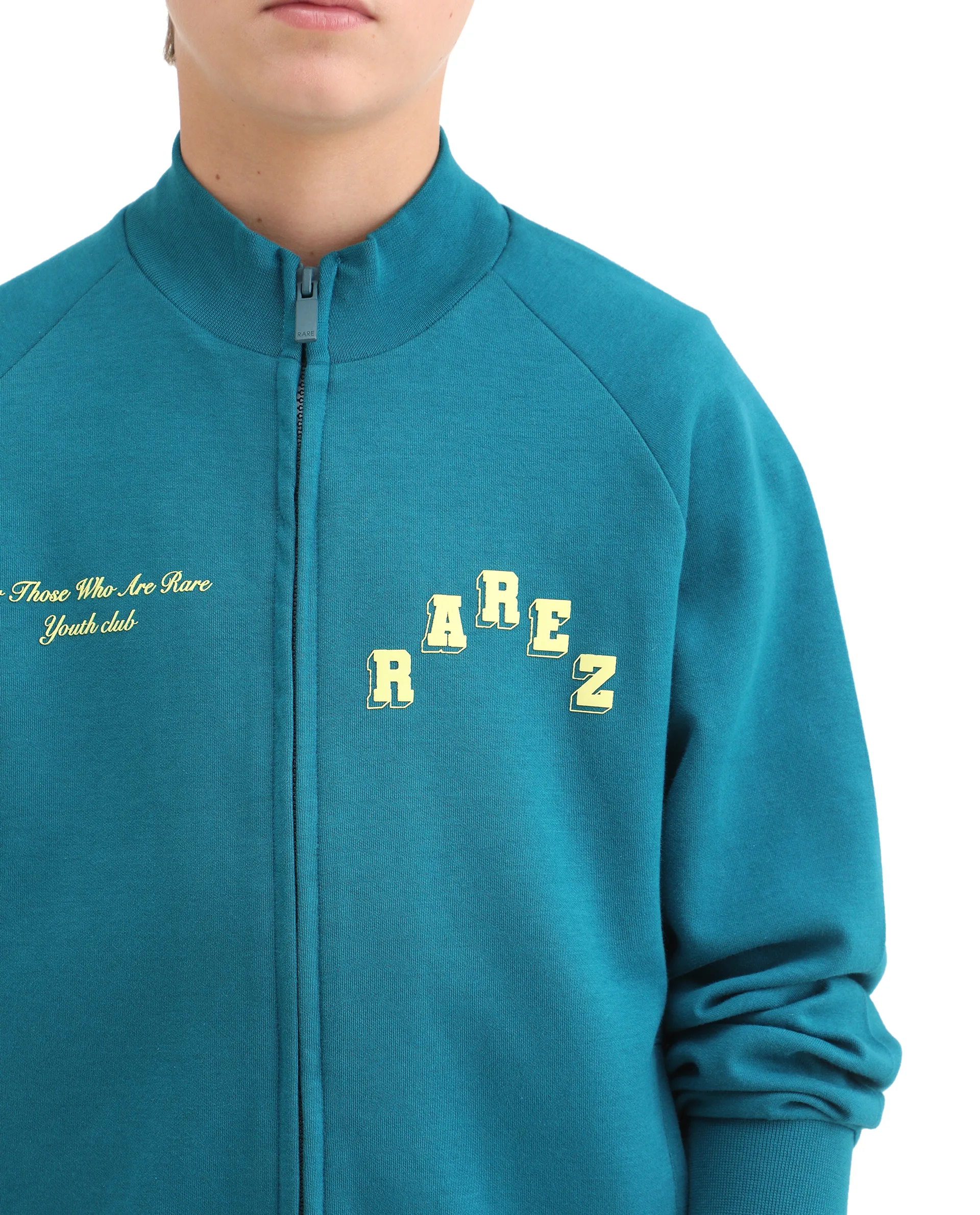 Rare Ones Kids Onyx Teal Cotton Blend Zipper Closure Solid Full Sleeves Oversized Sweatshirt - Image 4