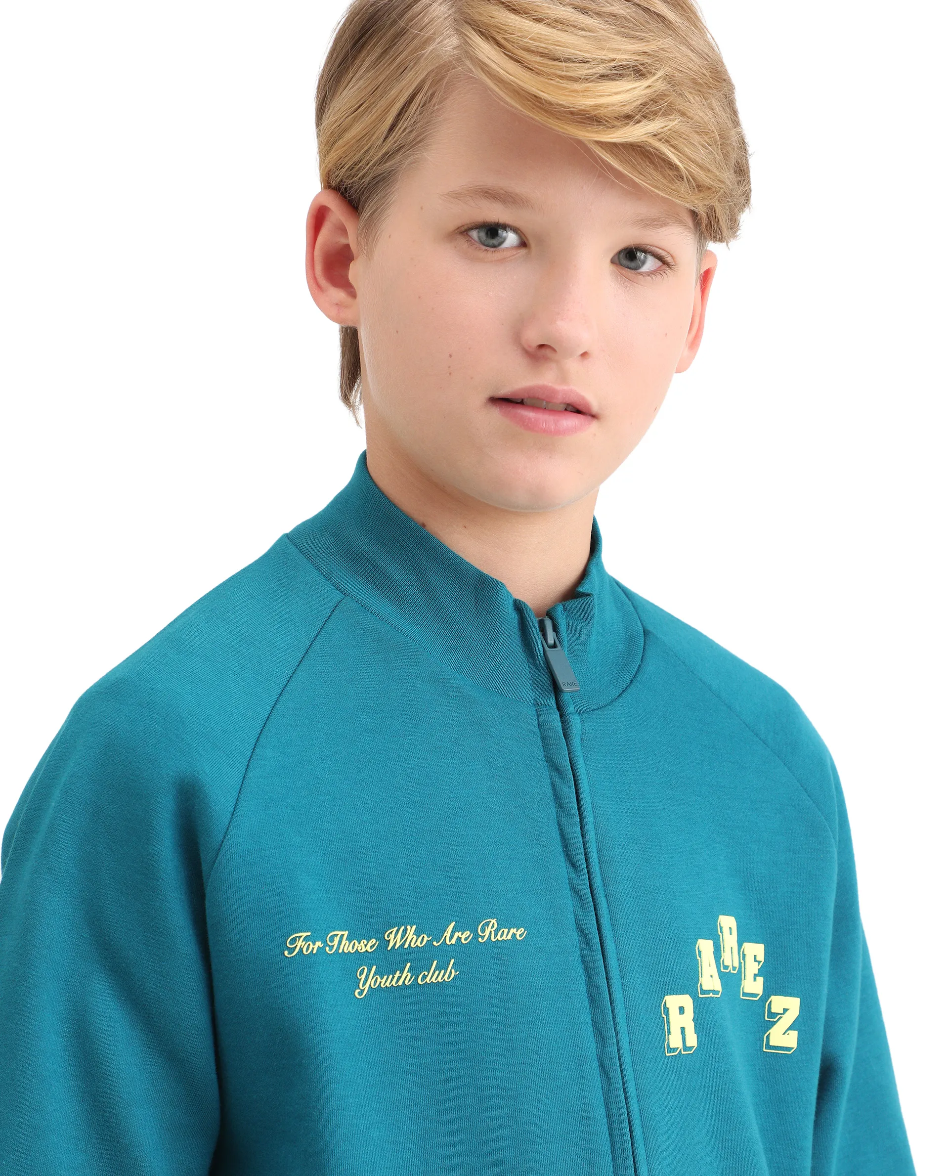 Rare Ones Kids Onyx Teal Cotton Blend Zipper Closure Solid Full Sleeves Oversized Sweatshirt - Image 5