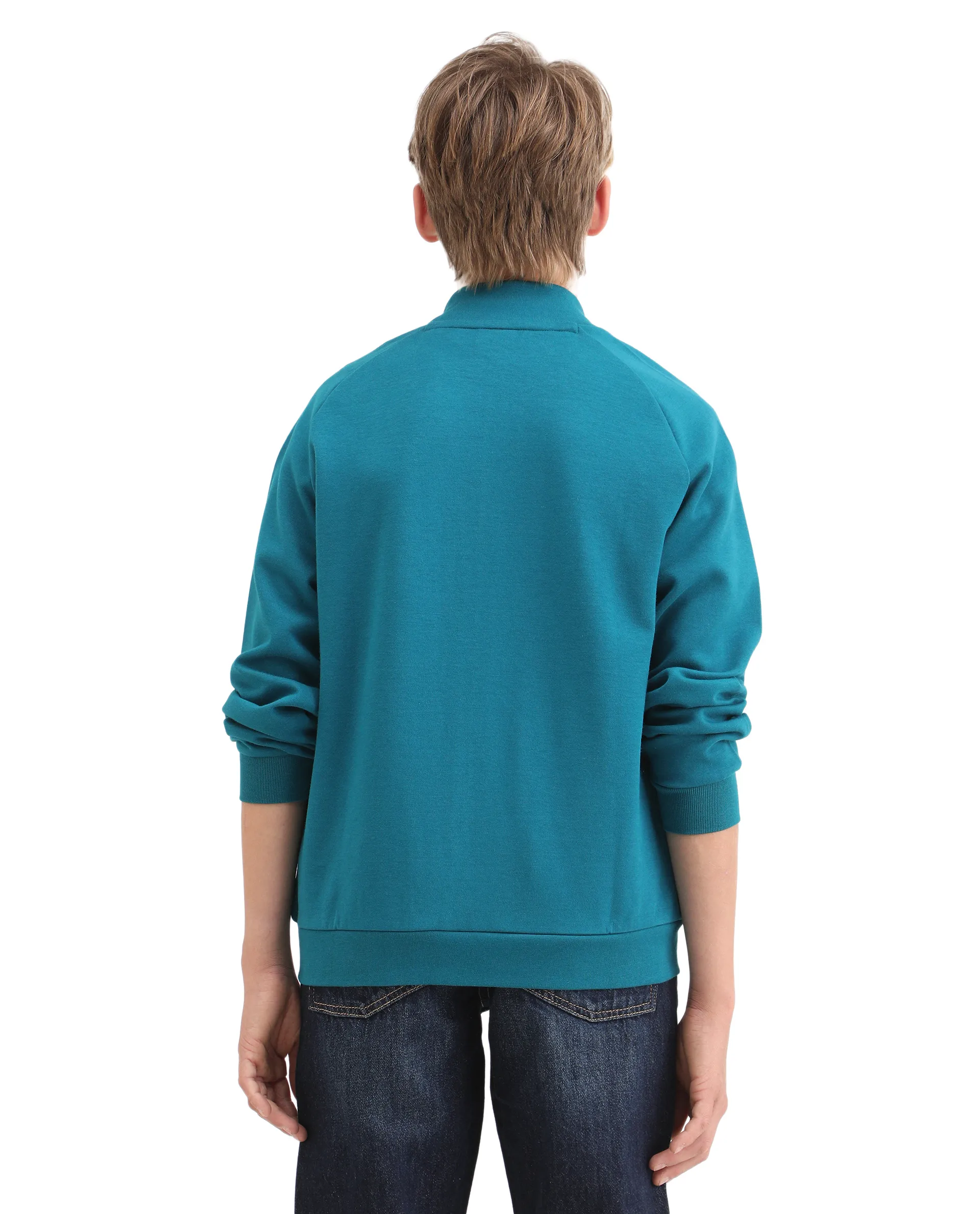 Rare Ones Kids Onyx Teal Cotton Blend Zipper Closure Solid Full Sleeves Oversized Sweatshirt - Image 8