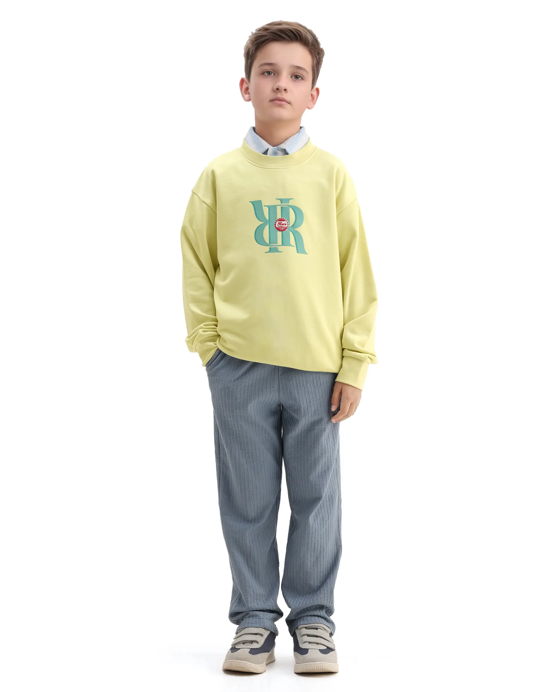 Rare Ones Kids Oslo Light Yellow Cotton Blend Pigment Print Oversized Sweatshirt - Image 2