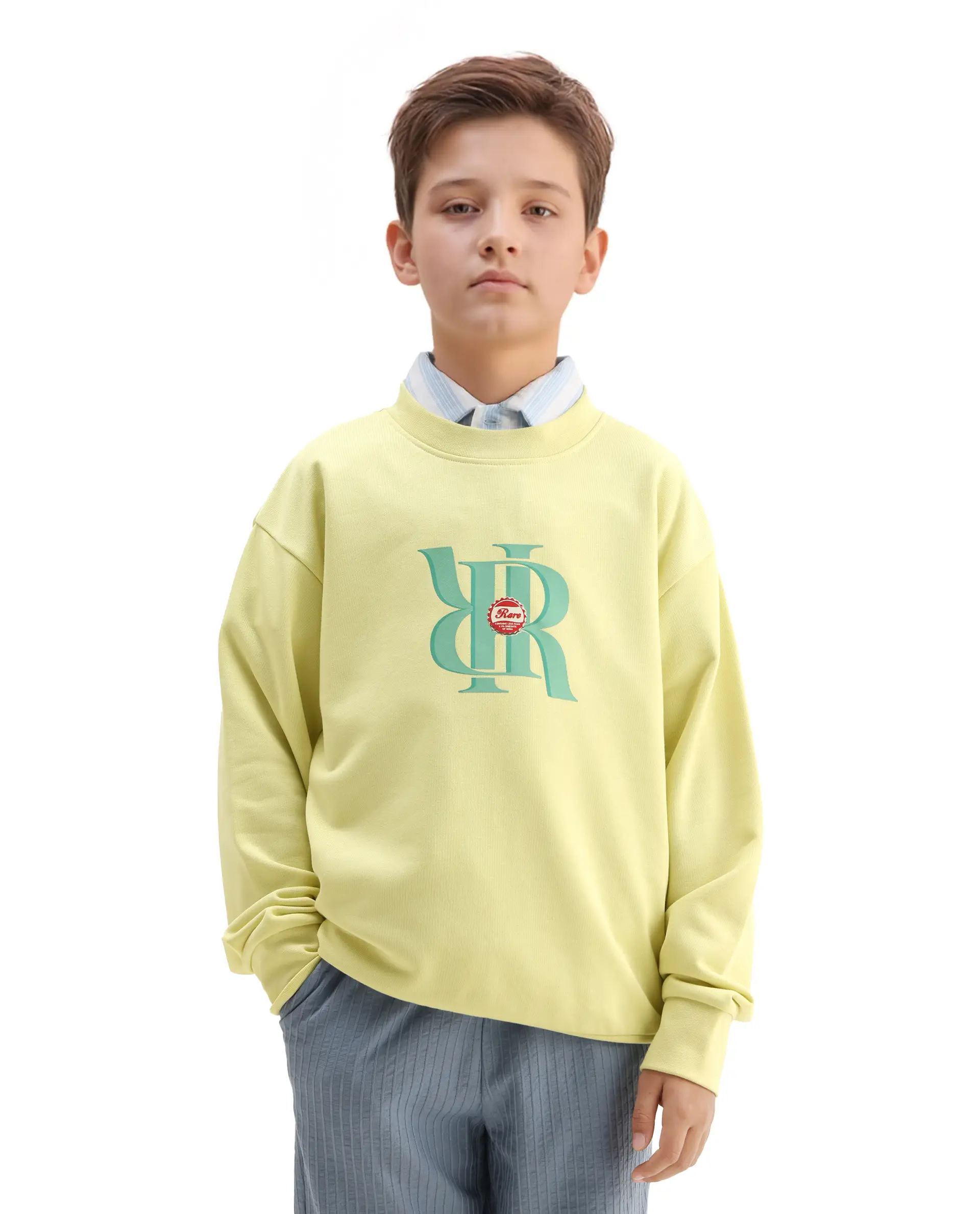 Rare Ones Kids Oslo Light Yellow Cotton Blend Pigment Print Oversized Sweatshirt - Image 3