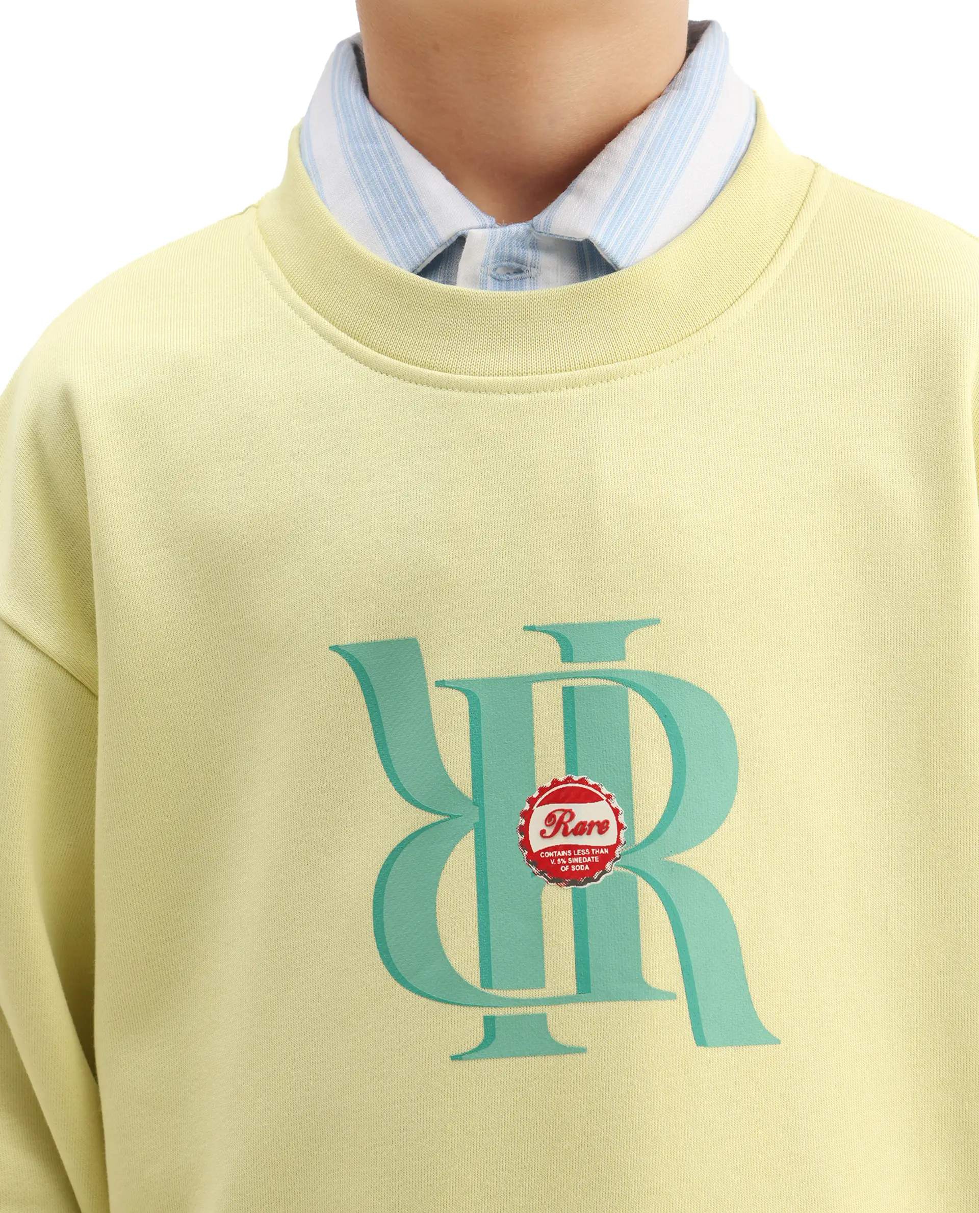 Rare Ones Kids Oslo Light Yellow Cotton Blend Pigment Print Oversized Sweatshirt - Image 4