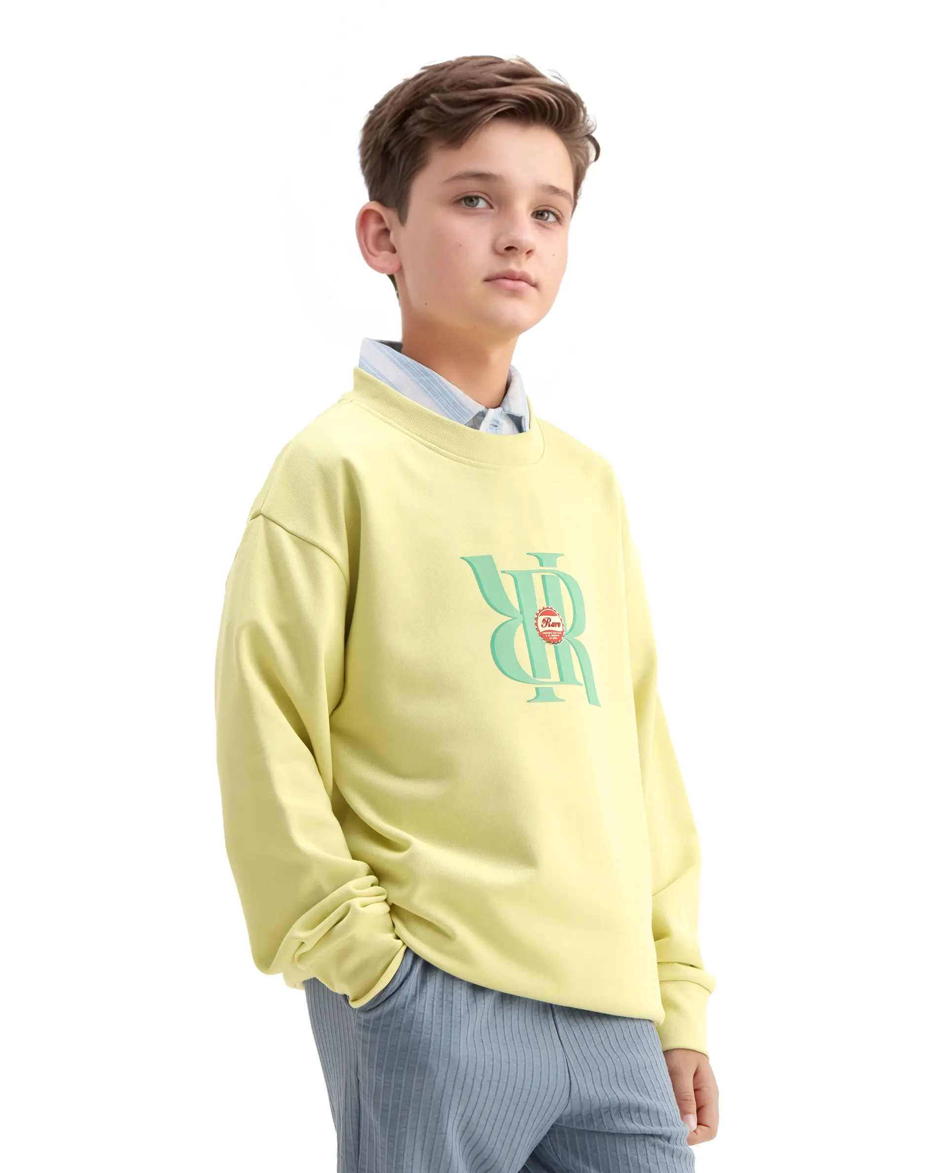 Rare Ones Kids Oslo Light Yellow Cotton Blend Pigment Print Oversized Sweatshirt - Image 5