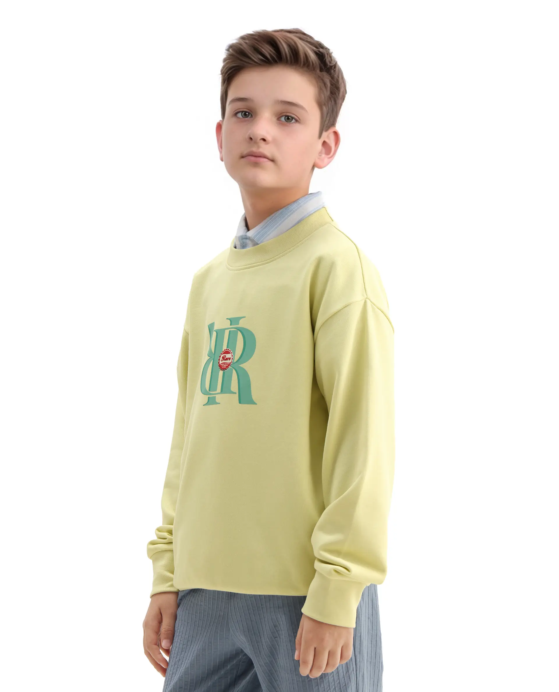 Rare Ones Kids Oslo Light Yellow Cotton Blend Pigment Print Oversized Sweatshirt - Image 6