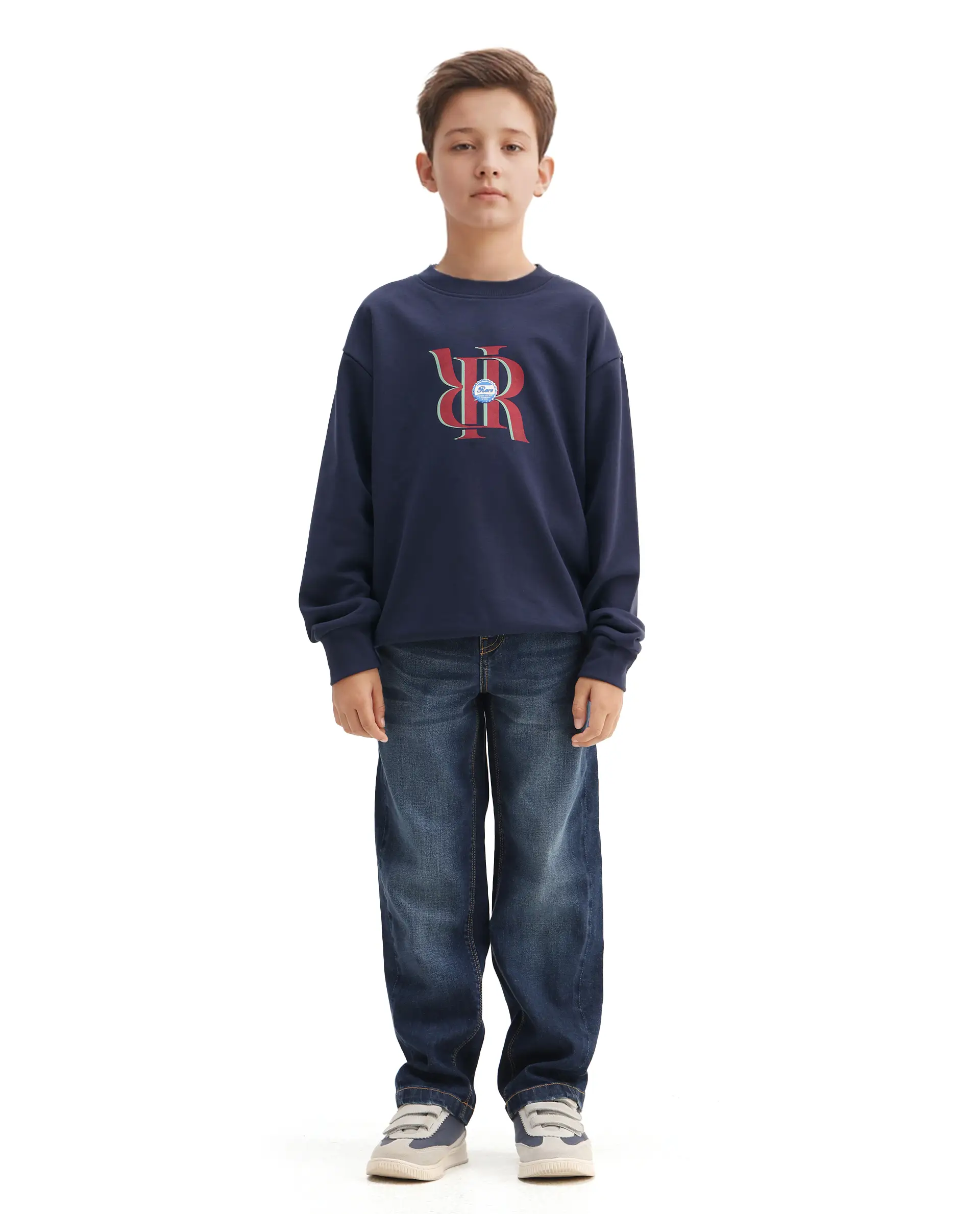 Rare Ones Kids Oslo Navy Cotton Blend Pigment Print Oversized Sweatshirt - Image 2