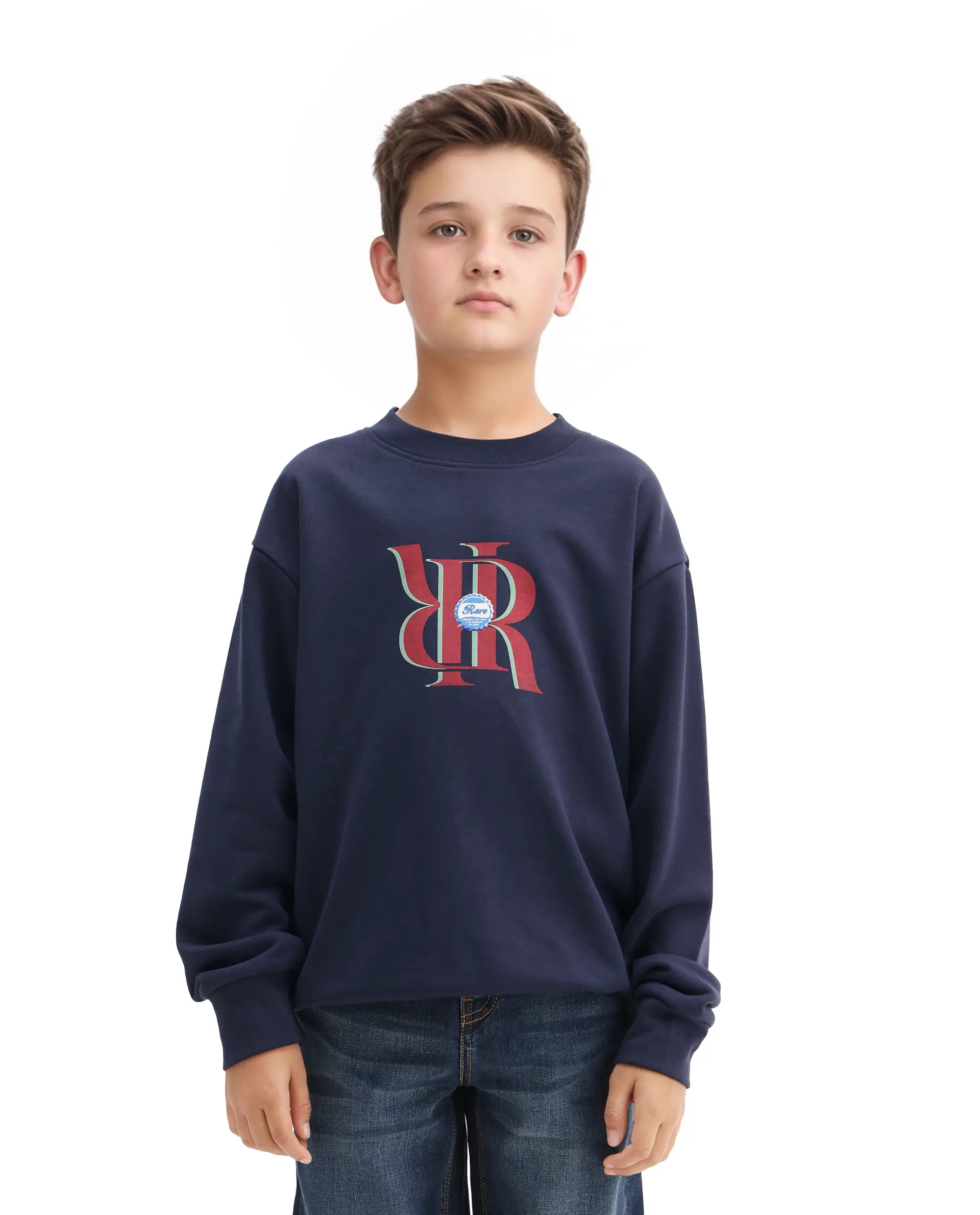 Rare Ones Kids Oslo Navy Cotton Blend Pigment Print Oversized Sweatshirt - Image 3