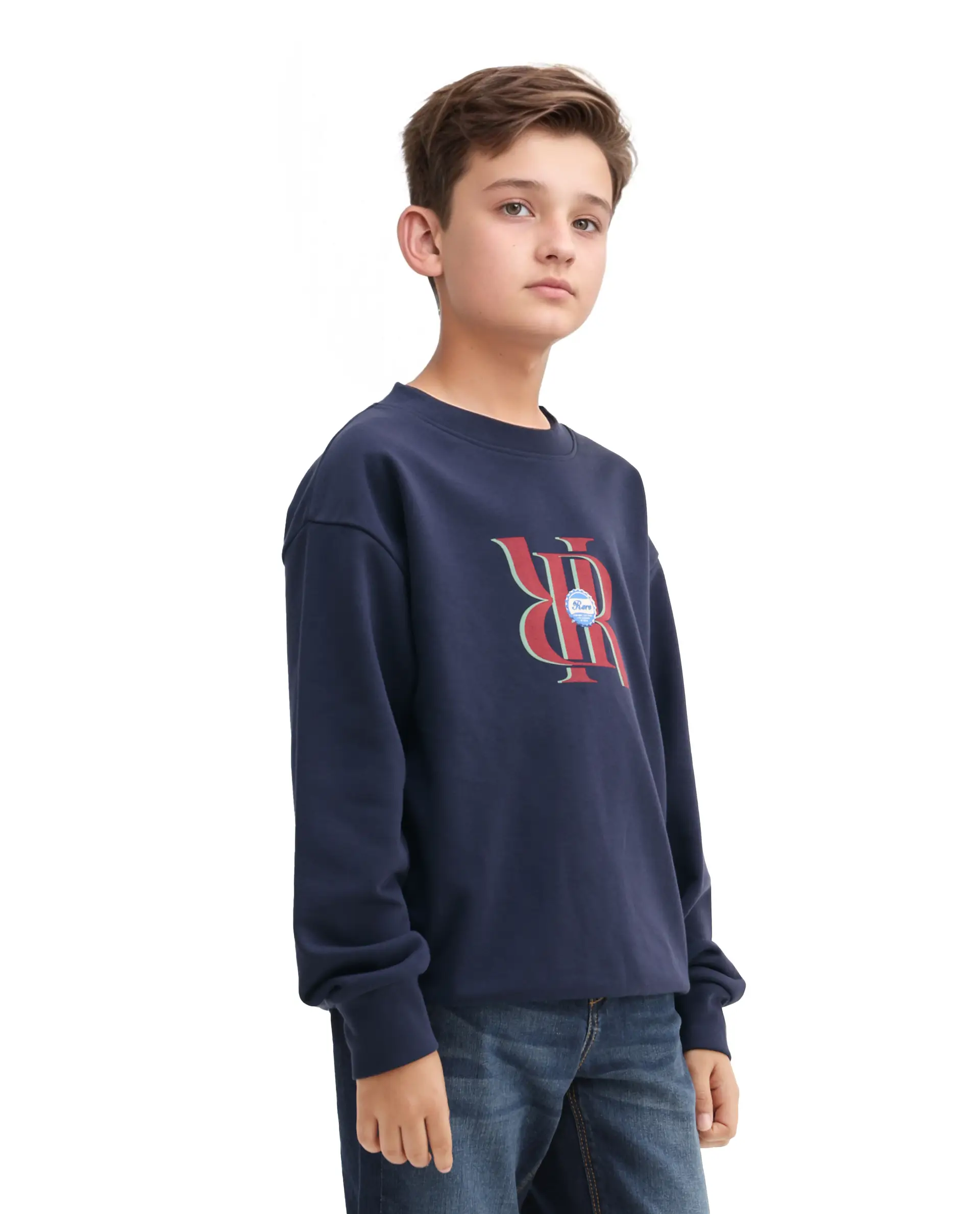 Rare Ones Kids Oslo Navy Cotton Blend Pigment Print Oversized Sweatshirt - Image 5