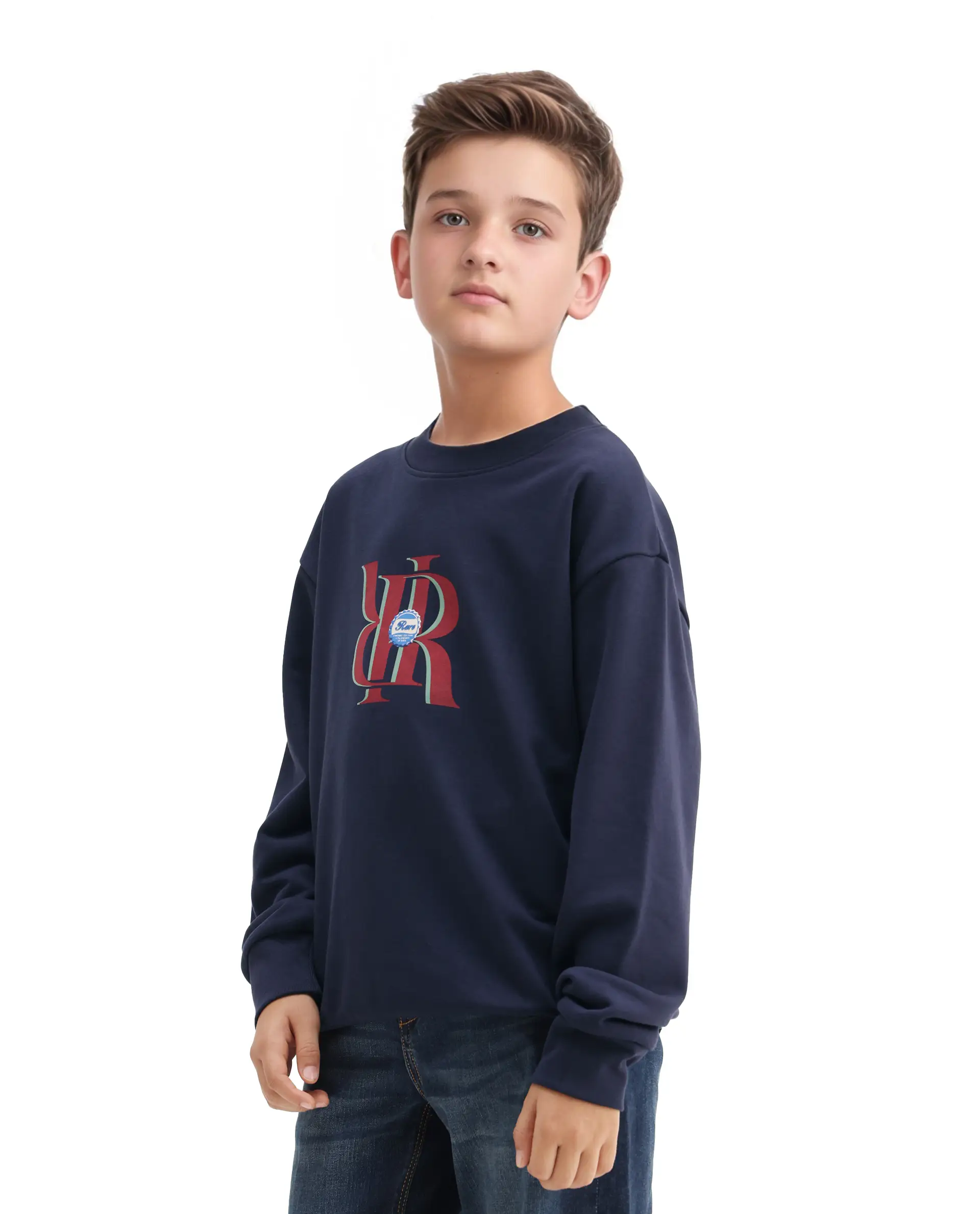 Rare Ones Kids Oslo Navy Cotton Blend Pigment Print Oversized Sweatshirt - Image 6