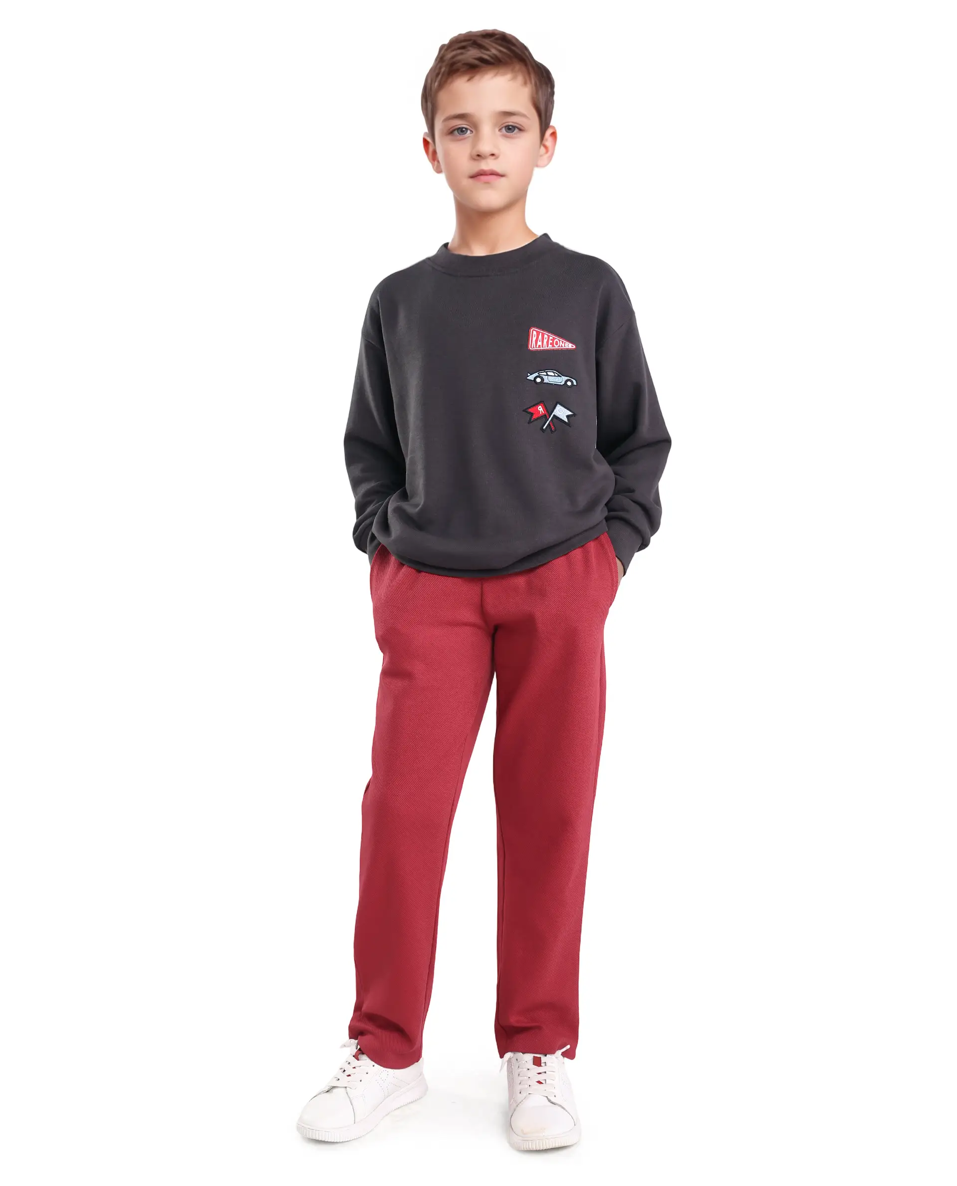 Rare Ones Kids Riker Dark Grey Cotton Pull On Crew Neck Full Sleeves Fit Sweatshirt - Image 2
