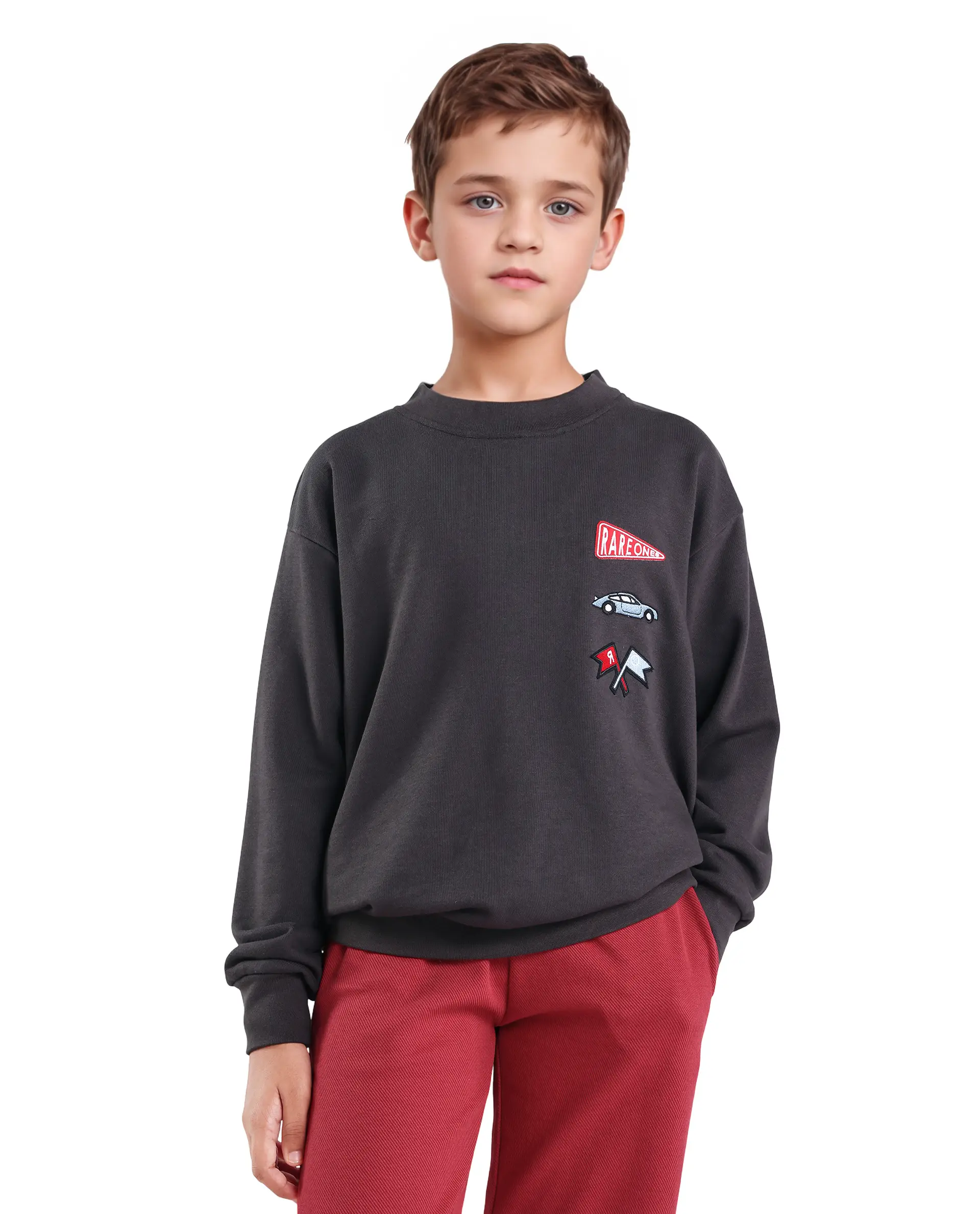Rare Ones Kids Riker Dark Grey Cotton Pull On Crew Neck Full Sleeves Fit Sweatshirt - Image 3