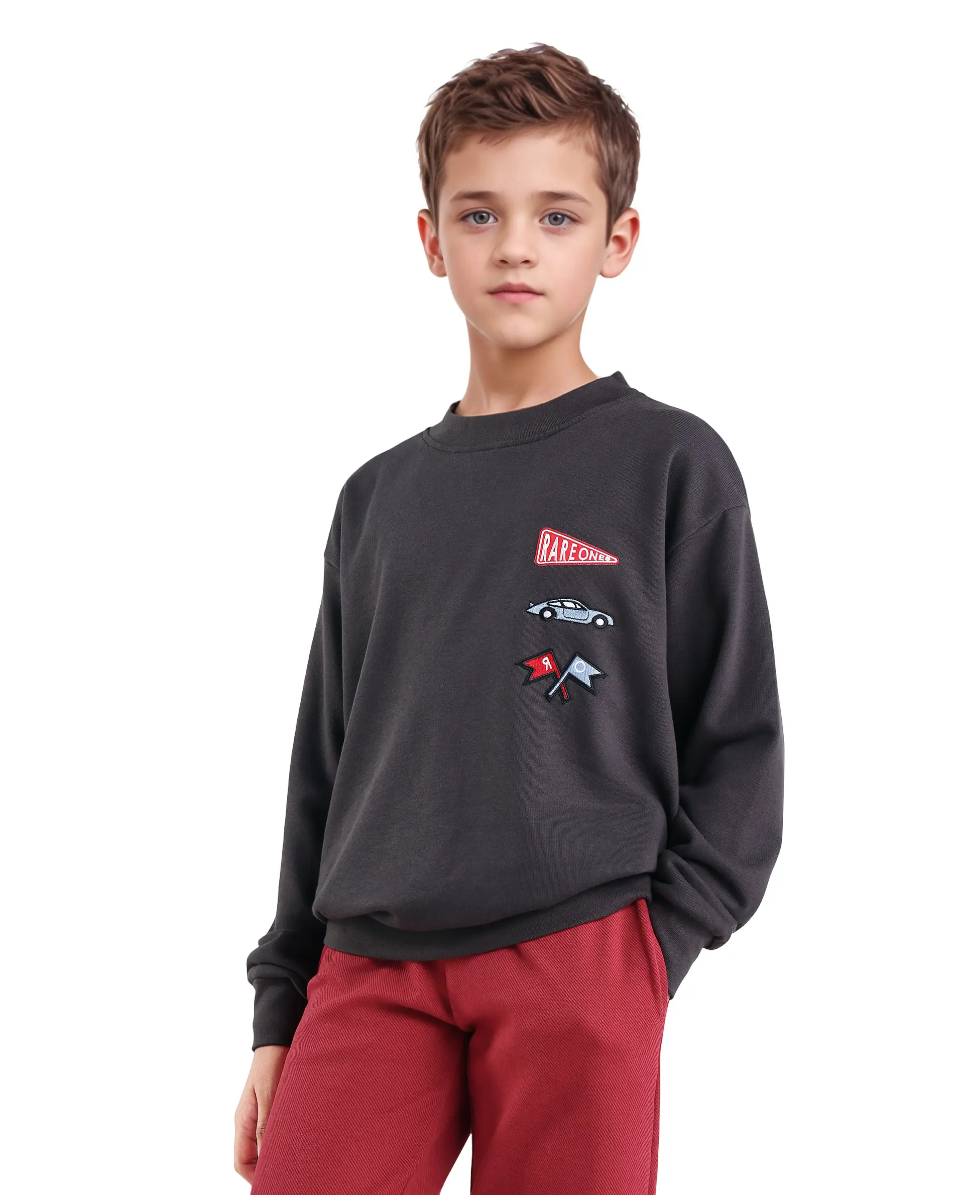 Rare Ones Kids Riker Dark Grey Cotton Pull On Crew Neck Full Sleeves Fit Sweatshirt - Image 5