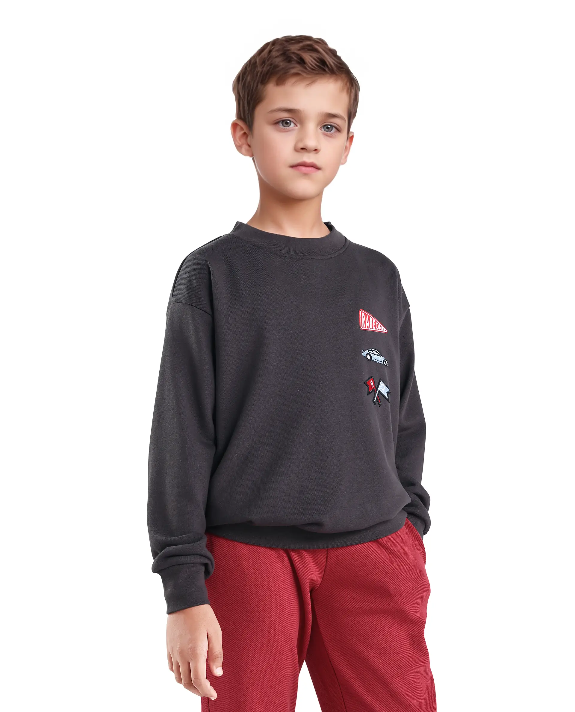 Rare Ones Kids Riker Dark Grey Cotton Pull On Crew Neck Full Sleeves Fit Sweatshirt - Image 6