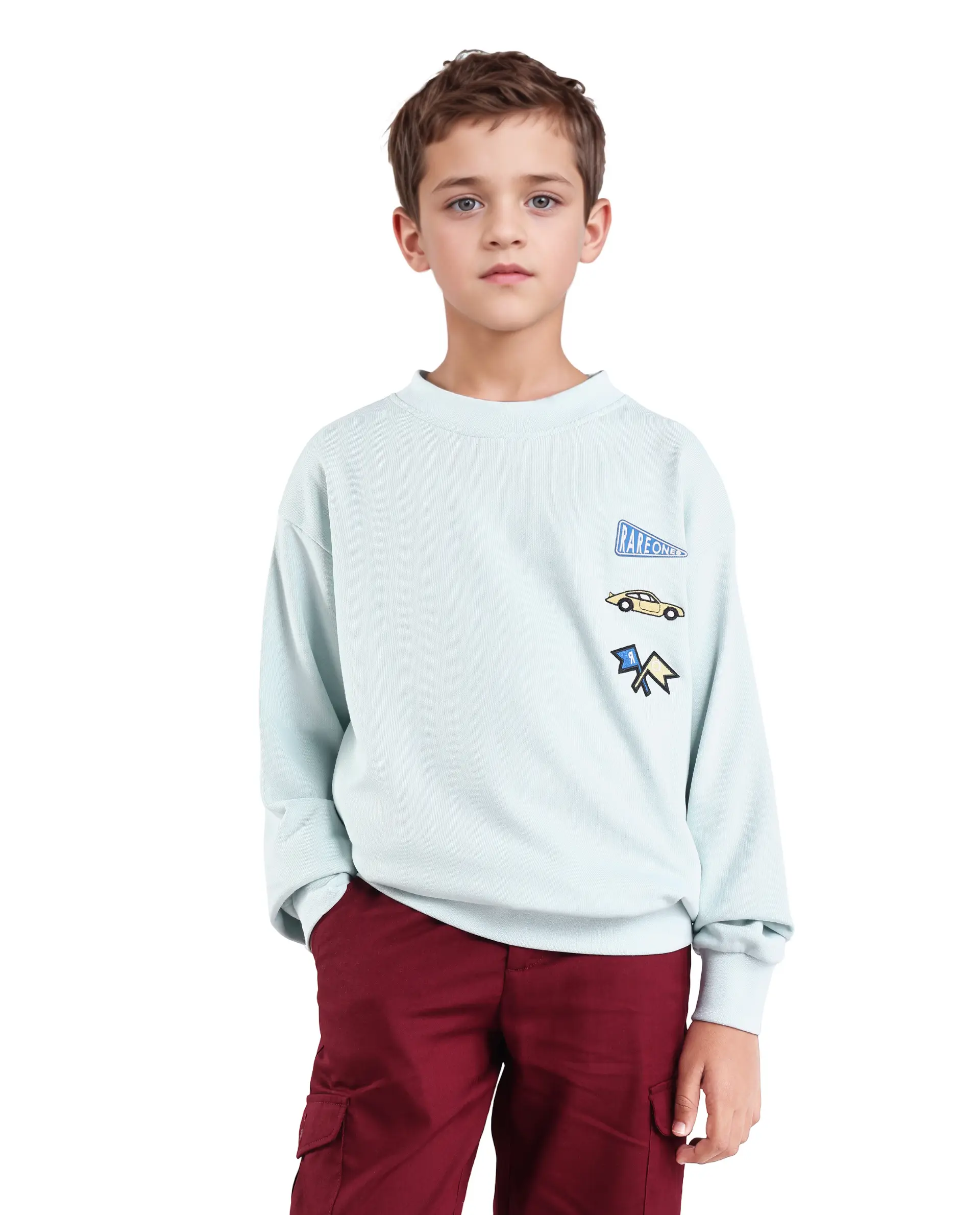 Rare Ones Kids Riker Pastel Blue Cotton Pull On Crew Neck Full Sleeves Fit Sweatshirt - Image 3