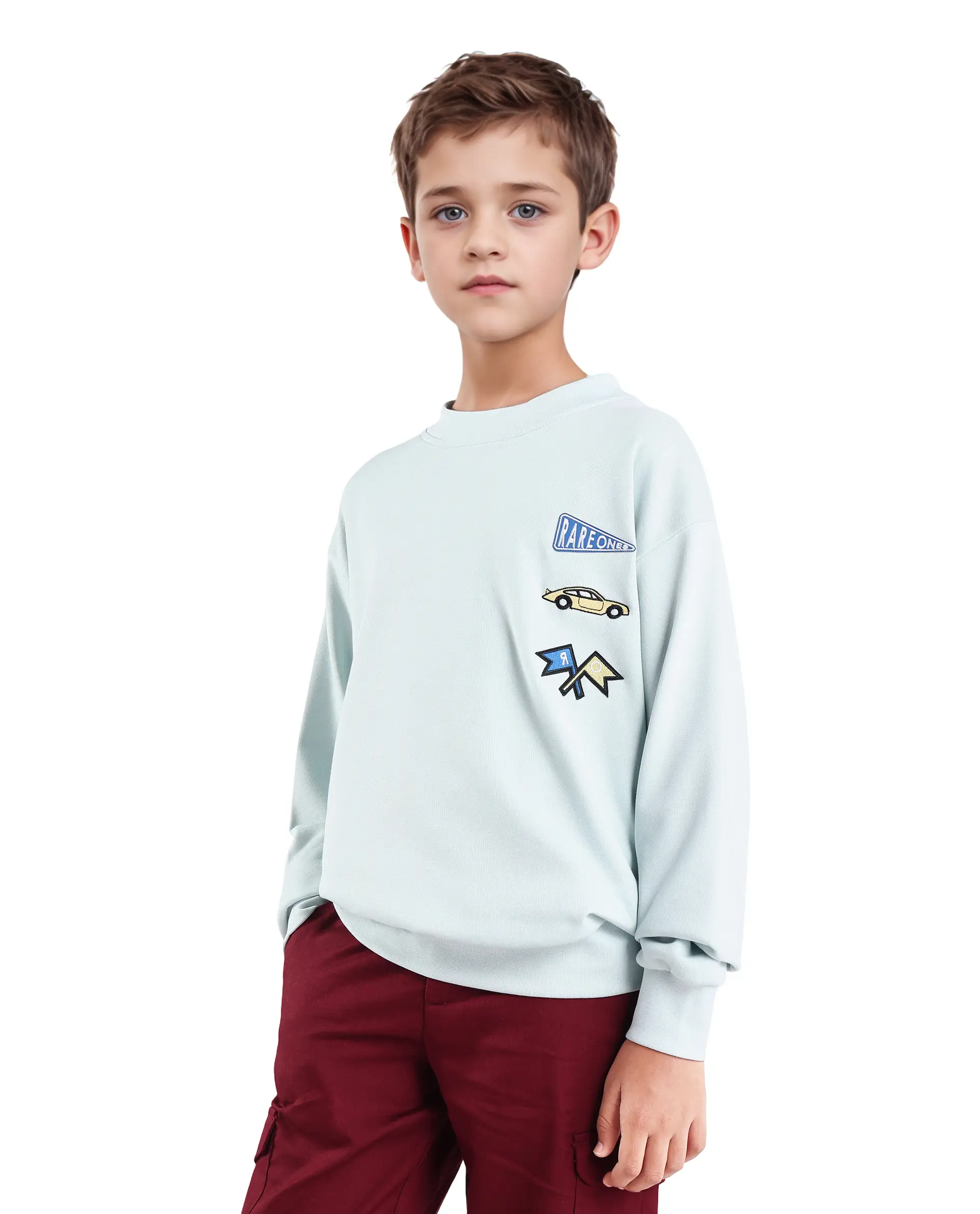 Rare Ones Kids Riker Pastel Blue Cotton Pull On Crew Neck Full Sleeves Fit Sweatshirt - Image 5