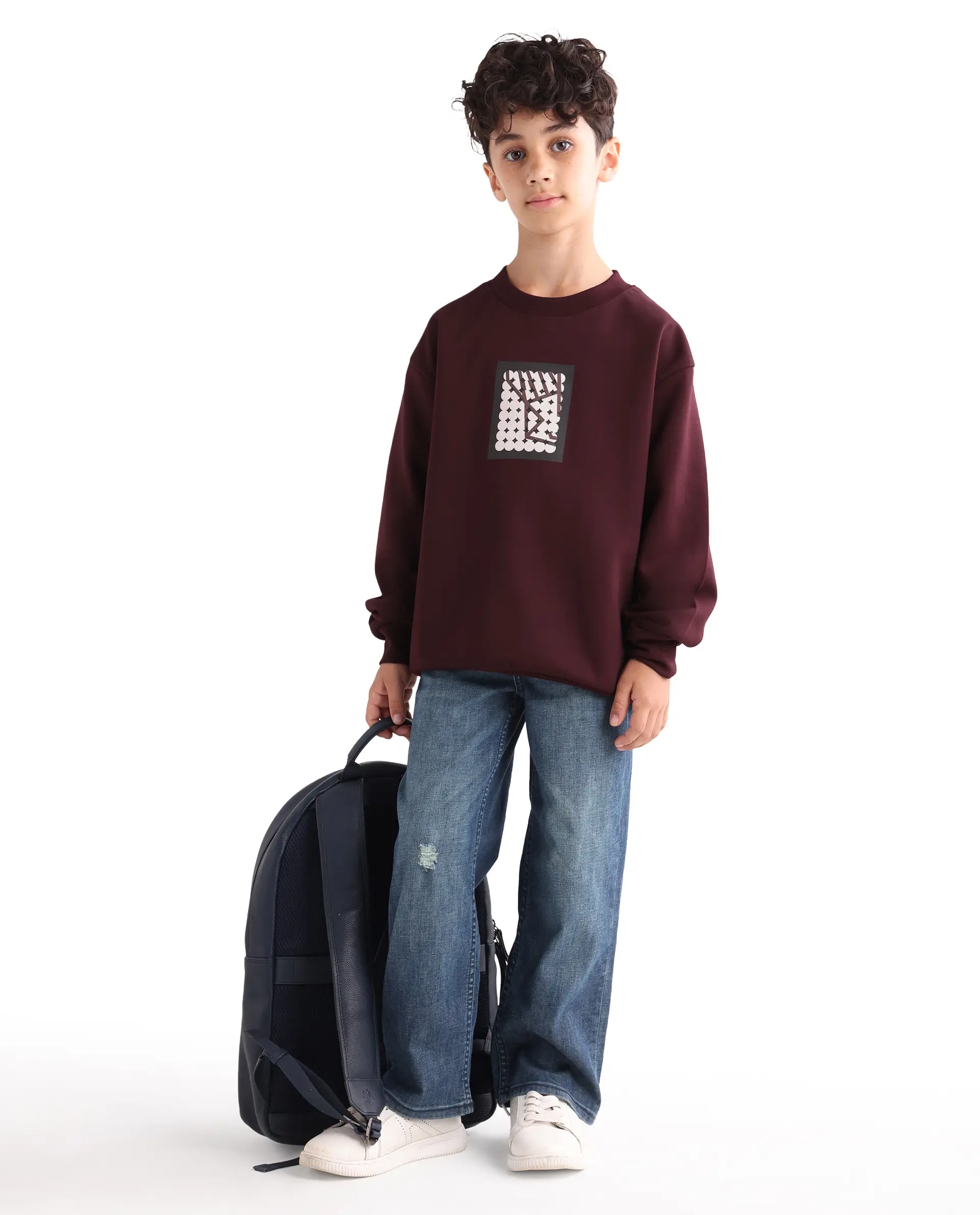 Rare Ones Kids Rune Dark Maroon Cotton Blend Pull-On Closure Solid Full Sleeves Oversized Sweatshirt - Image 3