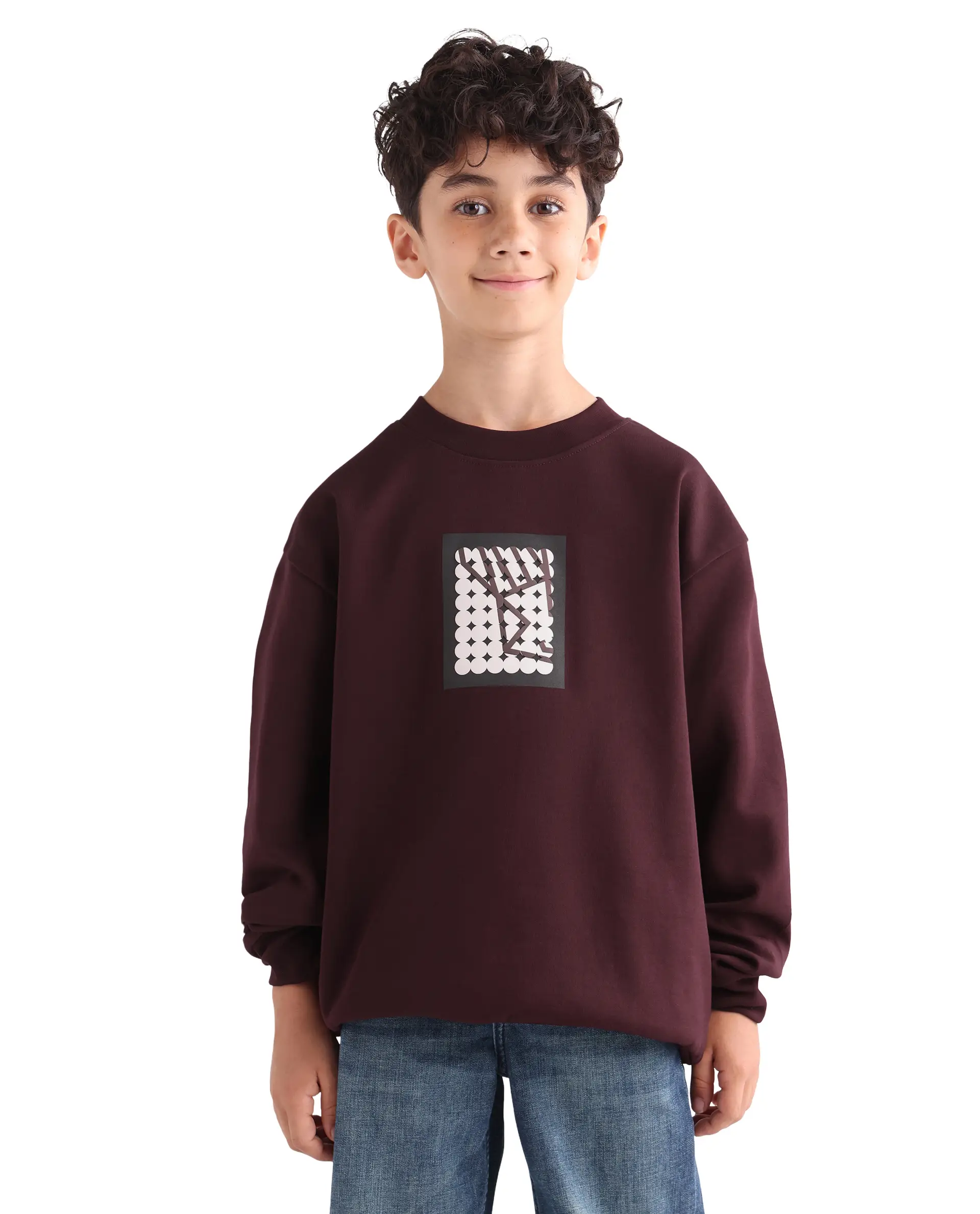 Rare Ones Kids Rune Dark Maroon Cotton Blend Pull-On Closure Solid Full Sleeves Oversized Sweatshirt - Image 4