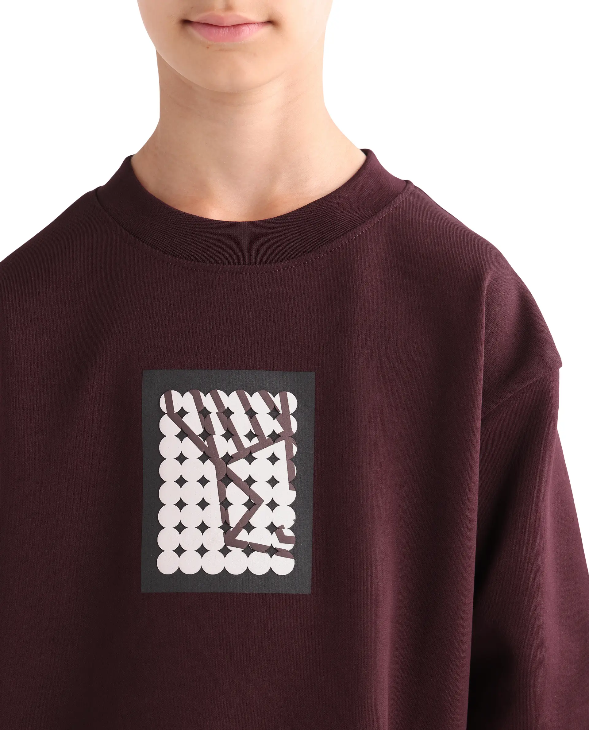 Rare Ones Kids Rune Dark Maroon Cotton Blend Pull-On Closure Solid Full Sleeves Oversized Sweatshirt - Image 5