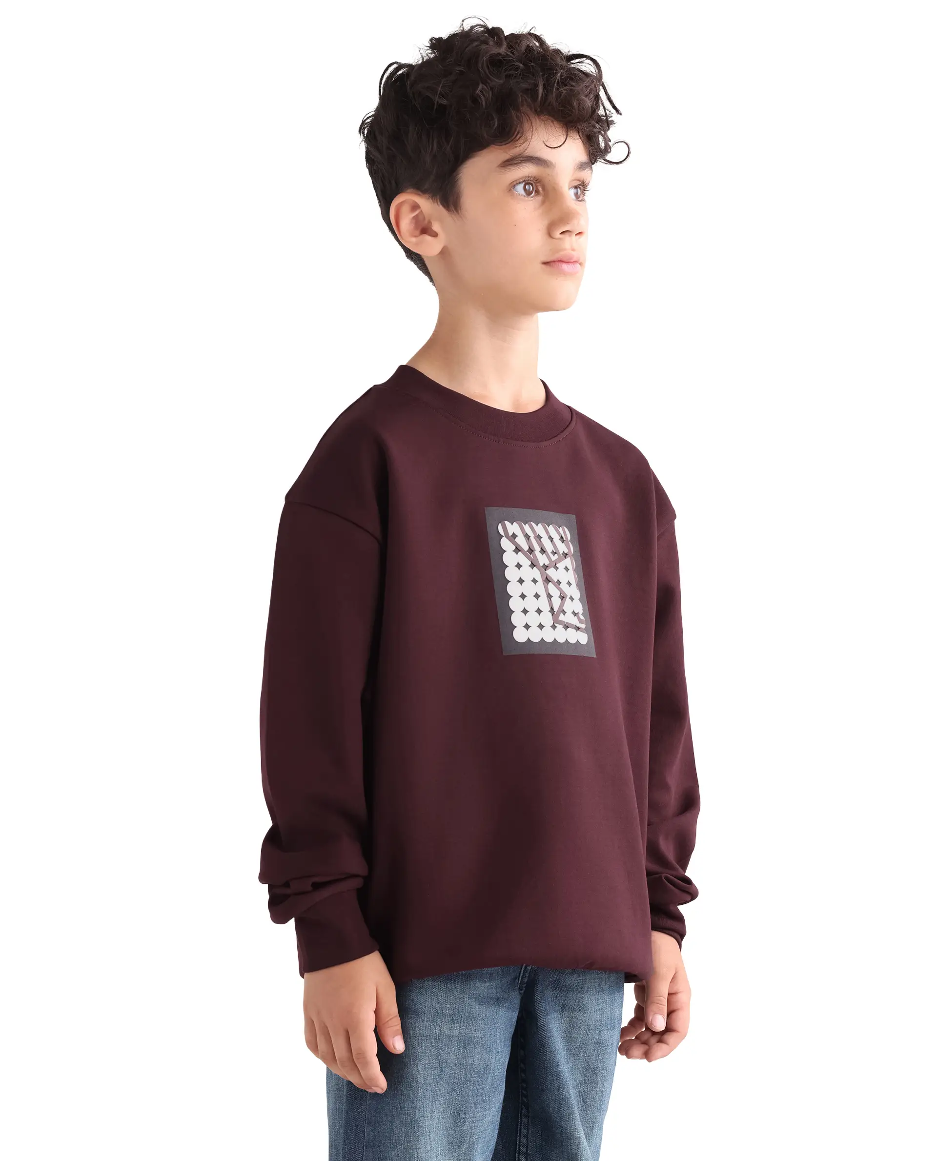 Rare Ones Kids Rune Dark Maroon Cotton Blend Pull-On Closure Solid Full Sleeves Oversized Sweatshirt - Image 6