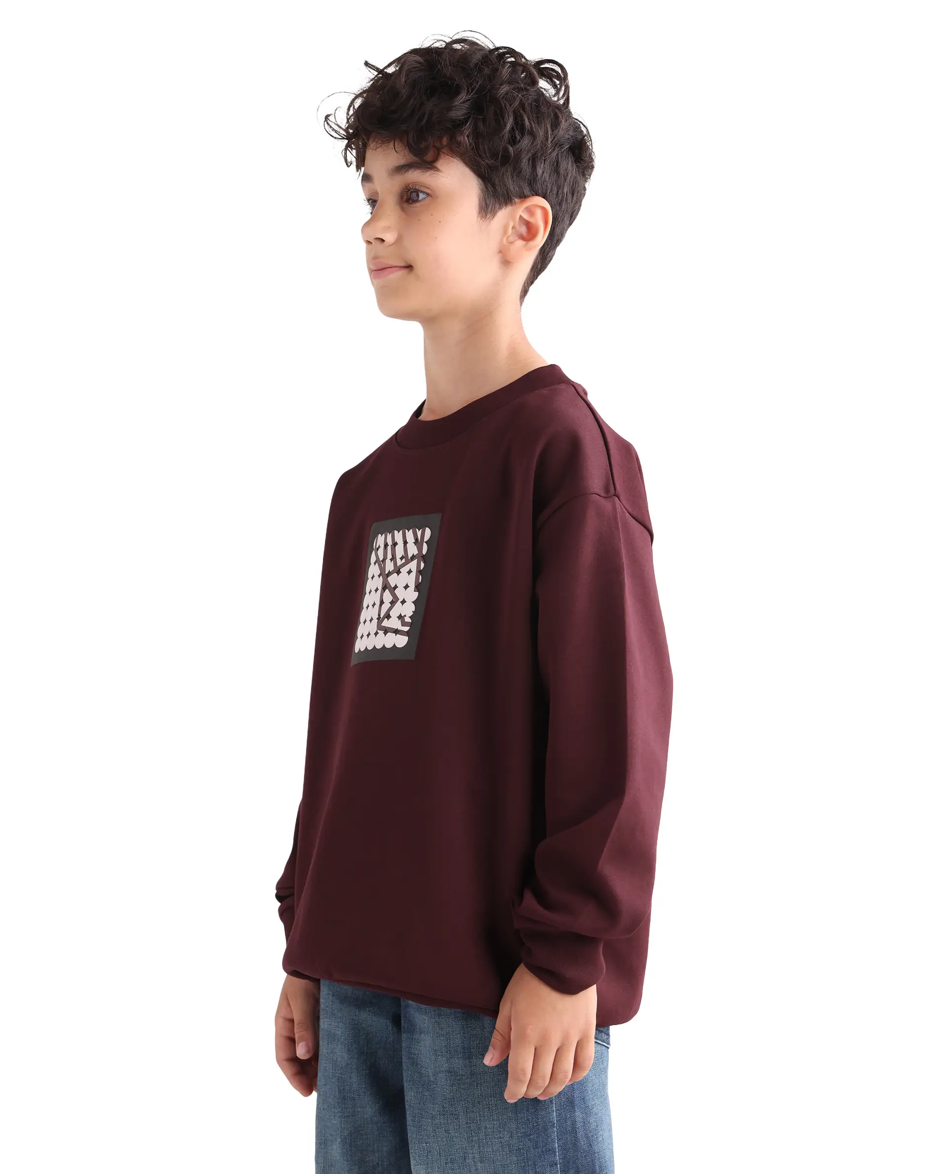 Rare Ones Kids Rune Dark Maroon Cotton Blend Pull-On Closure Solid Full Sleeves Oversized Sweatshirt - Image 7