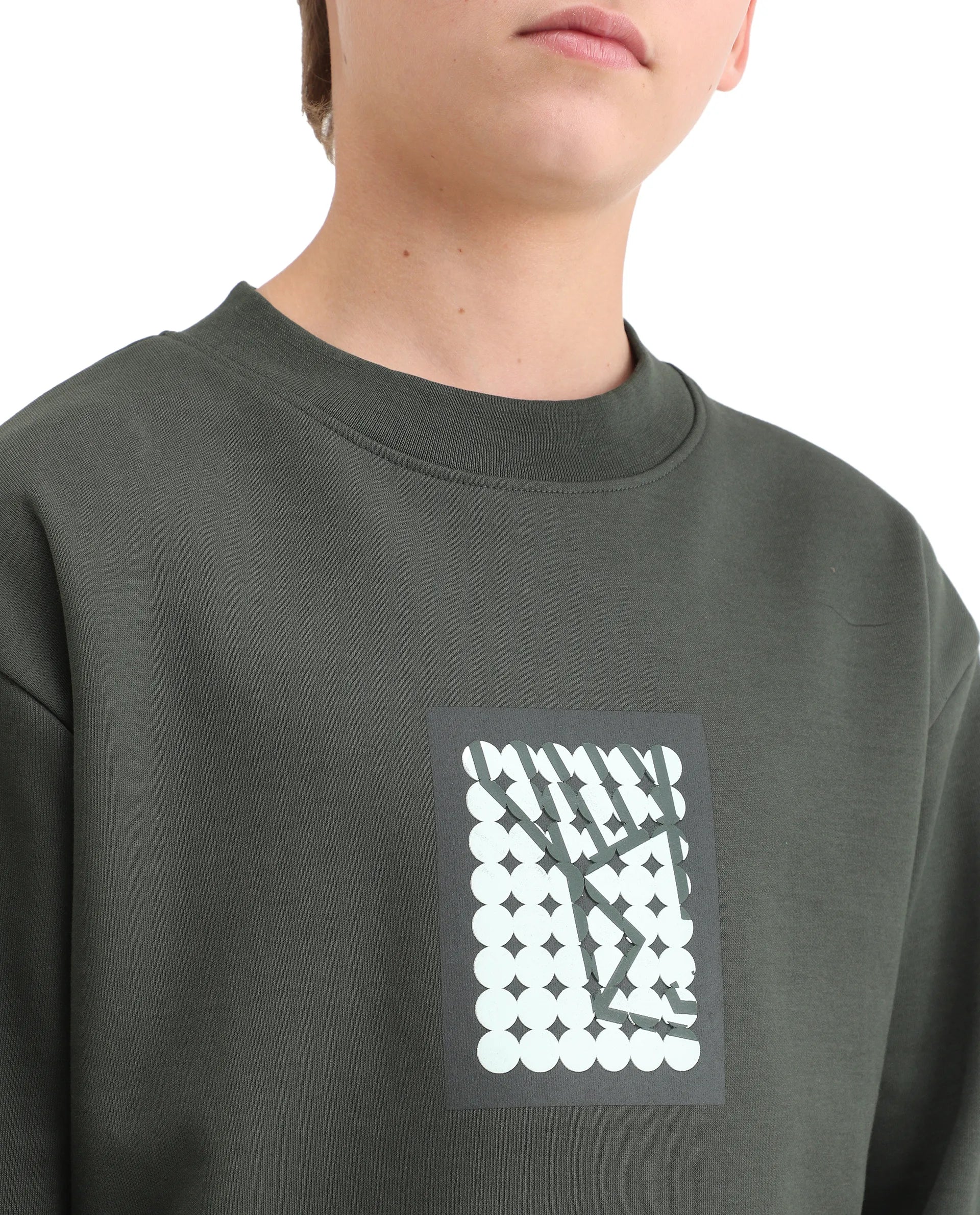 Rare Ones Kids Rune Olive Cotton Blend Pull-On Closure Graphic Printed Full Sleeves Oversized Sweatshirt - Image 4