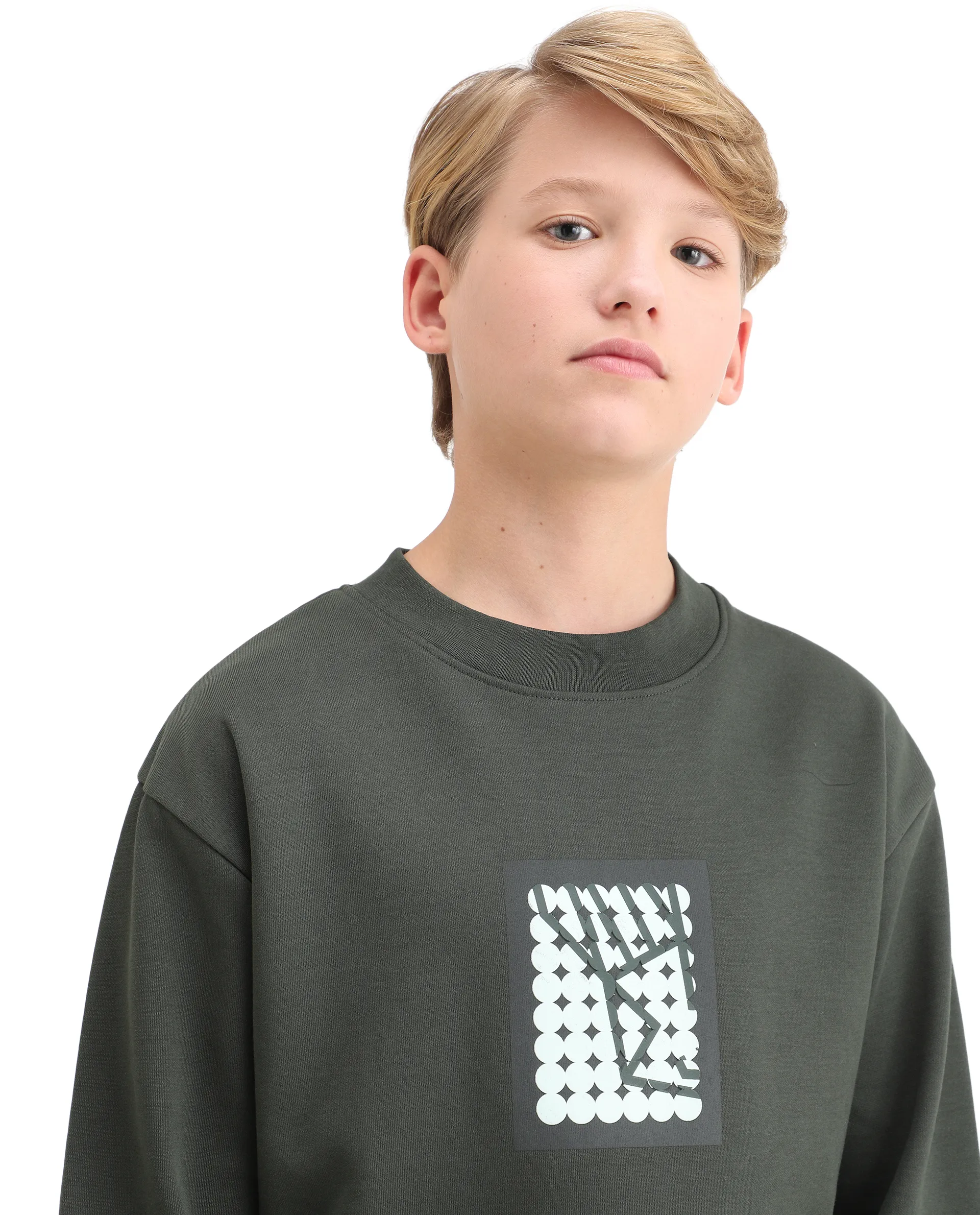 Rare Ones Kids Rune Olive Cotton Blend Pull-On Closure Graphic Printed Full Sleeves Oversized Sweatshirt - Image 5