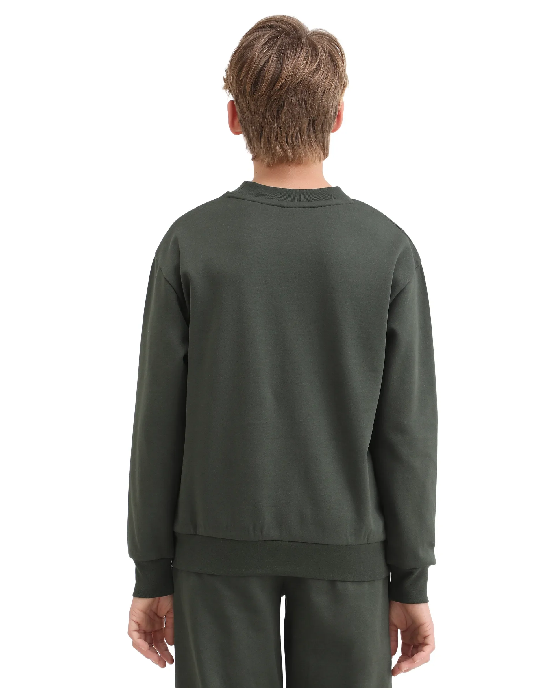 Rare Ones Kids Rune Olive Cotton Blend Pull-On Closure Graphic Printed Full Sleeves Oversized Sweatshirt - Image 8