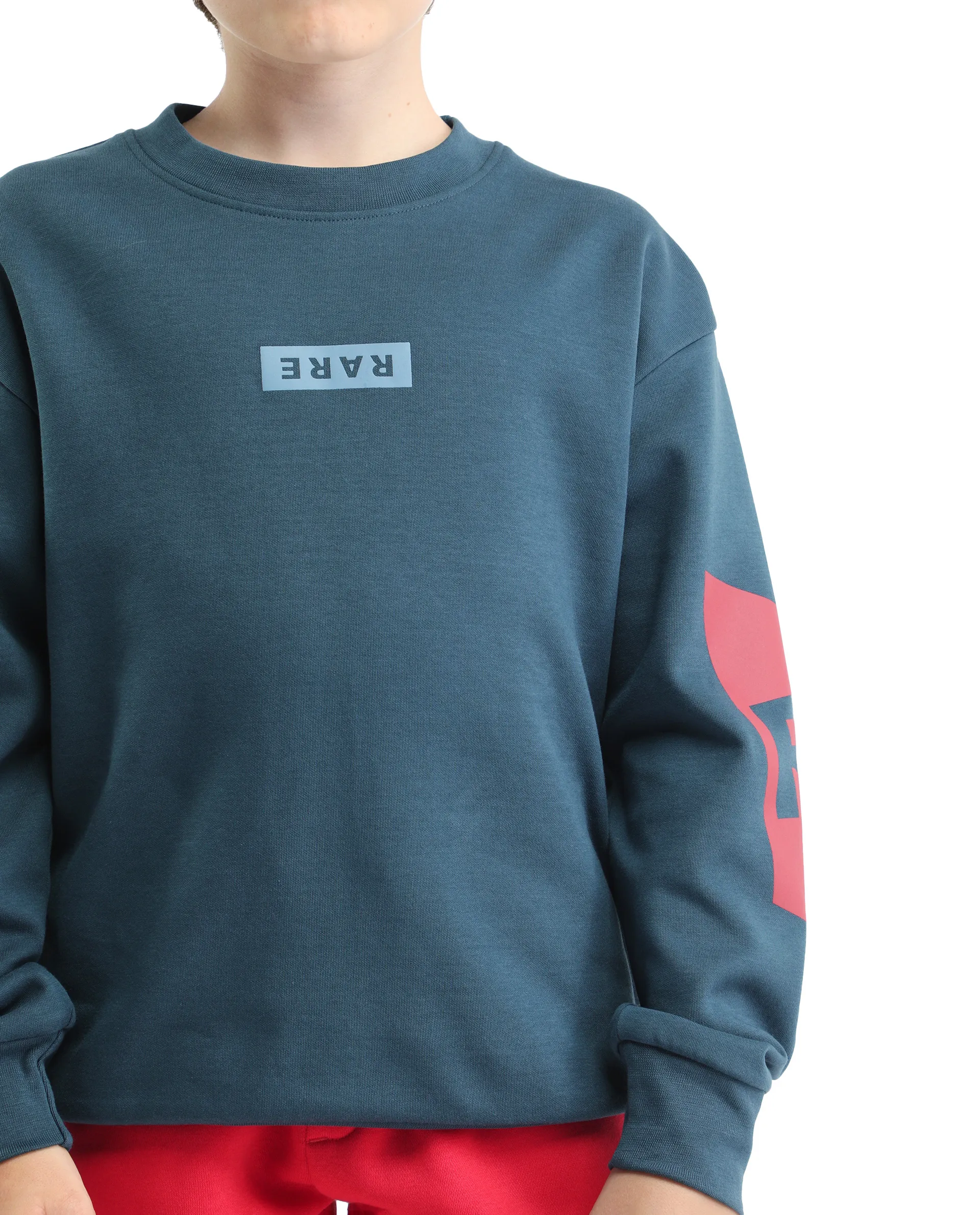 Rare Ones Kids Seron-25 Dark Teal Cotton Blend Pull-On Closure Placement Print Full Sleeves Oversized Sweatshirt - Image 3