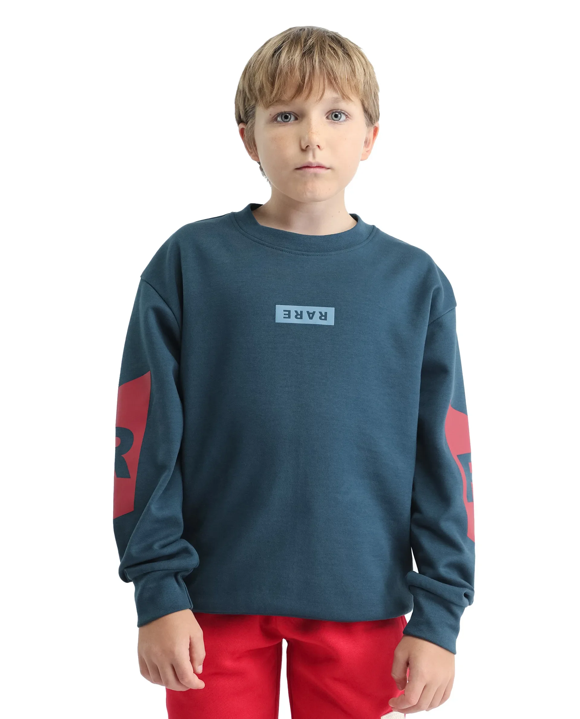 Rare Ones Kids Seron-25 Dark Teal Cotton Blend Pull-On Closure Placement Print Full Sleeves Oversized Sweatshirt - Image 4