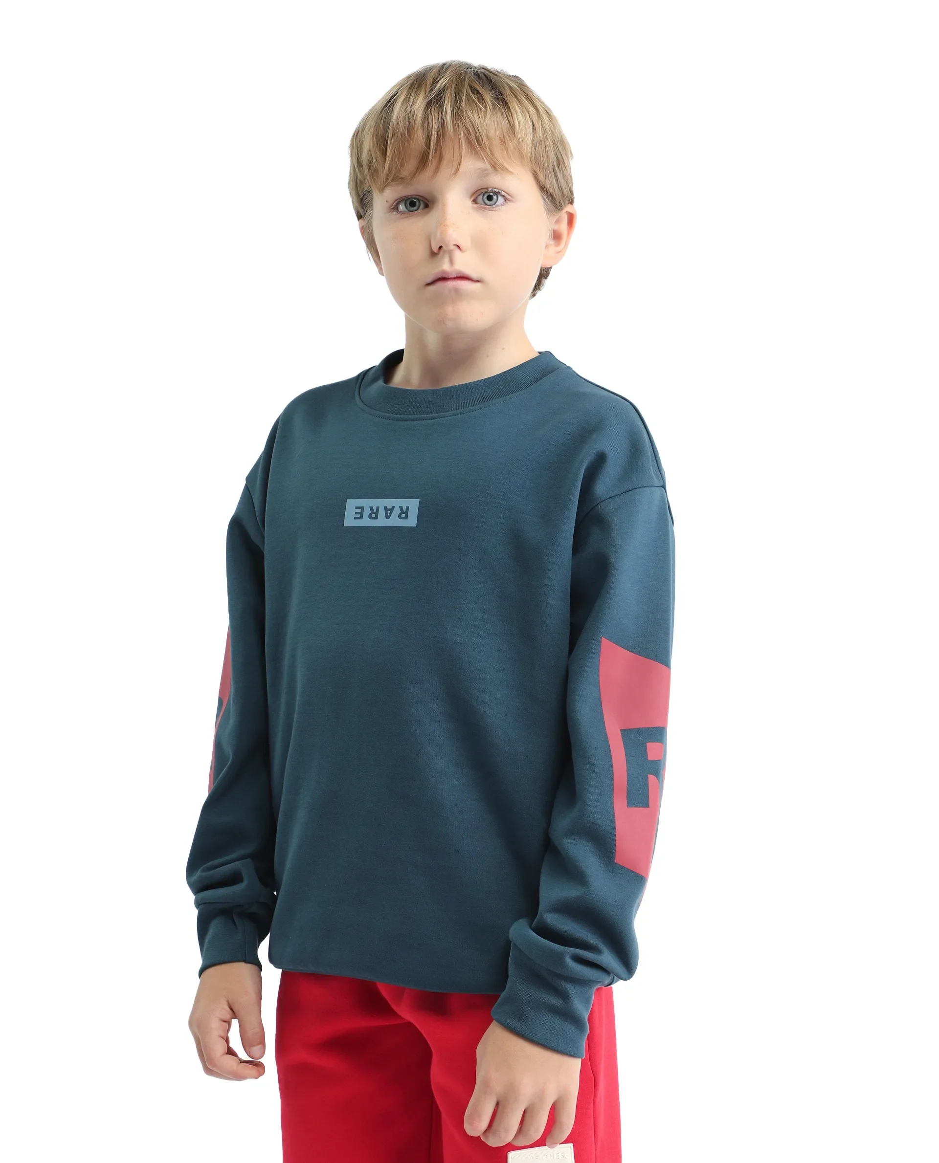 Rare Ones Kids Seron-25 Dark Teal Cotton Blend Pull-On Closure Placement Print Full Sleeves Oversized Sweatshirt - Image 5