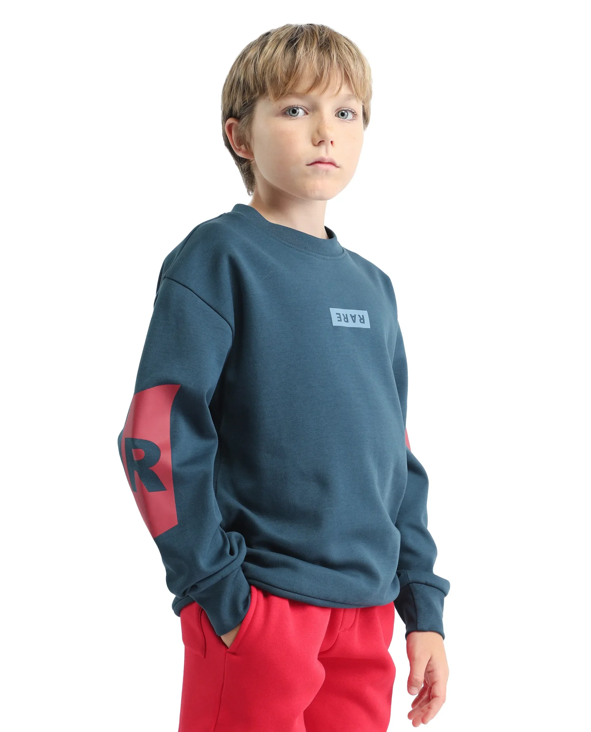 Rare Ones Kids Seron-25 Dark Teal Cotton Blend Pull-On Closure Placement Print Full Sleeves Oversized Sweatshirt - Image 6