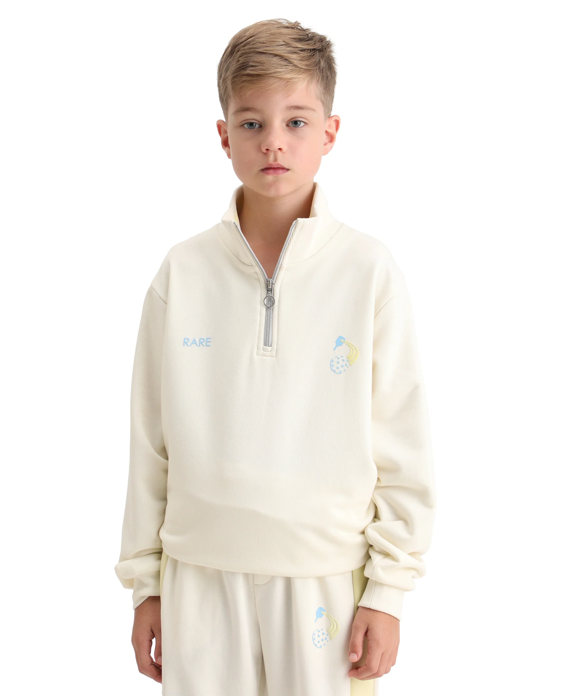 Rare Ones Kids Tage Off White Cotton Blend Zipper Closure Puff Print Oversized Sweatshirt - Image 3