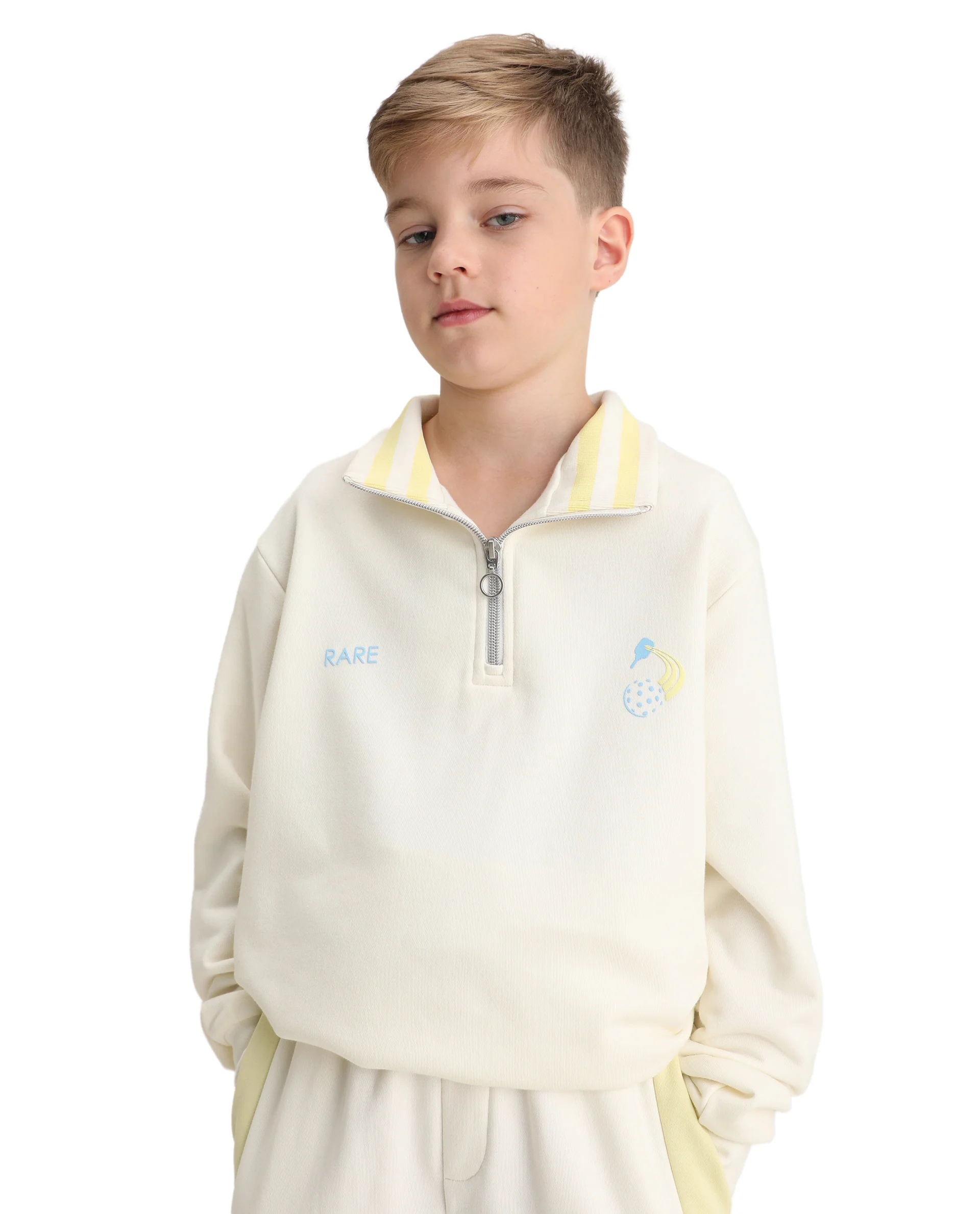 Rare Ones Kids Tage Off White Cotton Blend Zipper Closure Puff Print Oversized Sweatshirt - Image 4