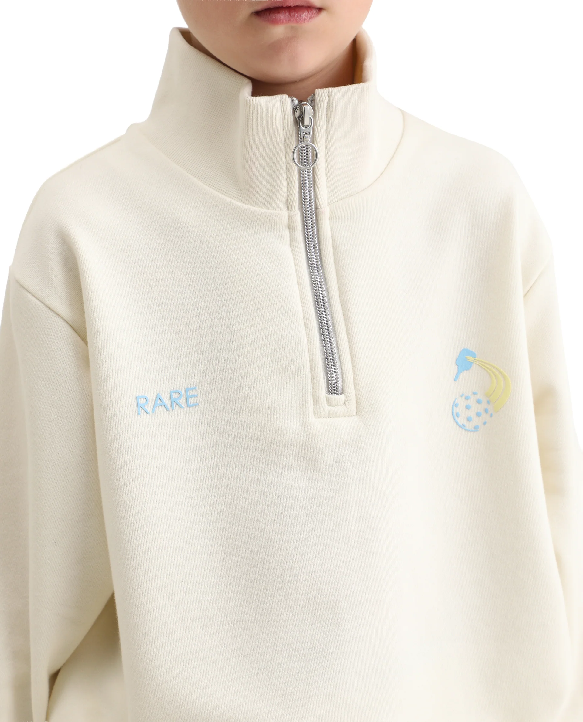 Rare Ones Kids Tage Off White Cotton Blend Zipper Closure Puff Print Oversized Sweatshirt - Image 5