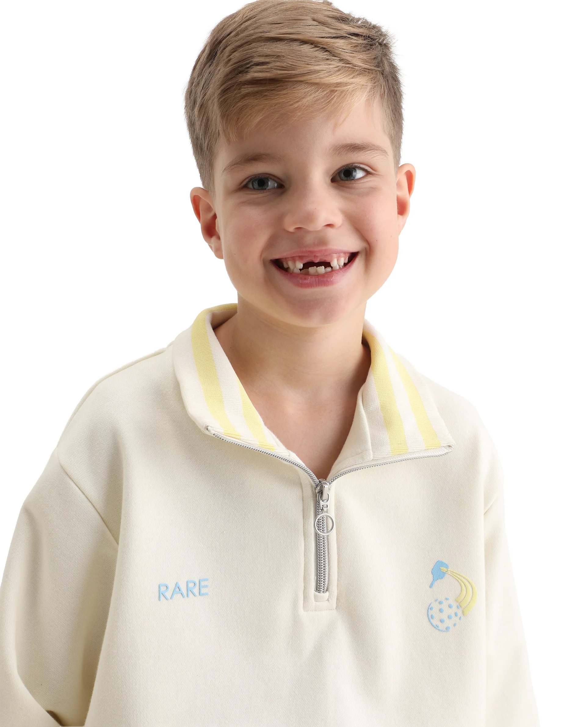 Rare Ones Kids Tage Off White Cotton Blend Zipper Closure Puff Print Oversized Sweatshirt - Image 6