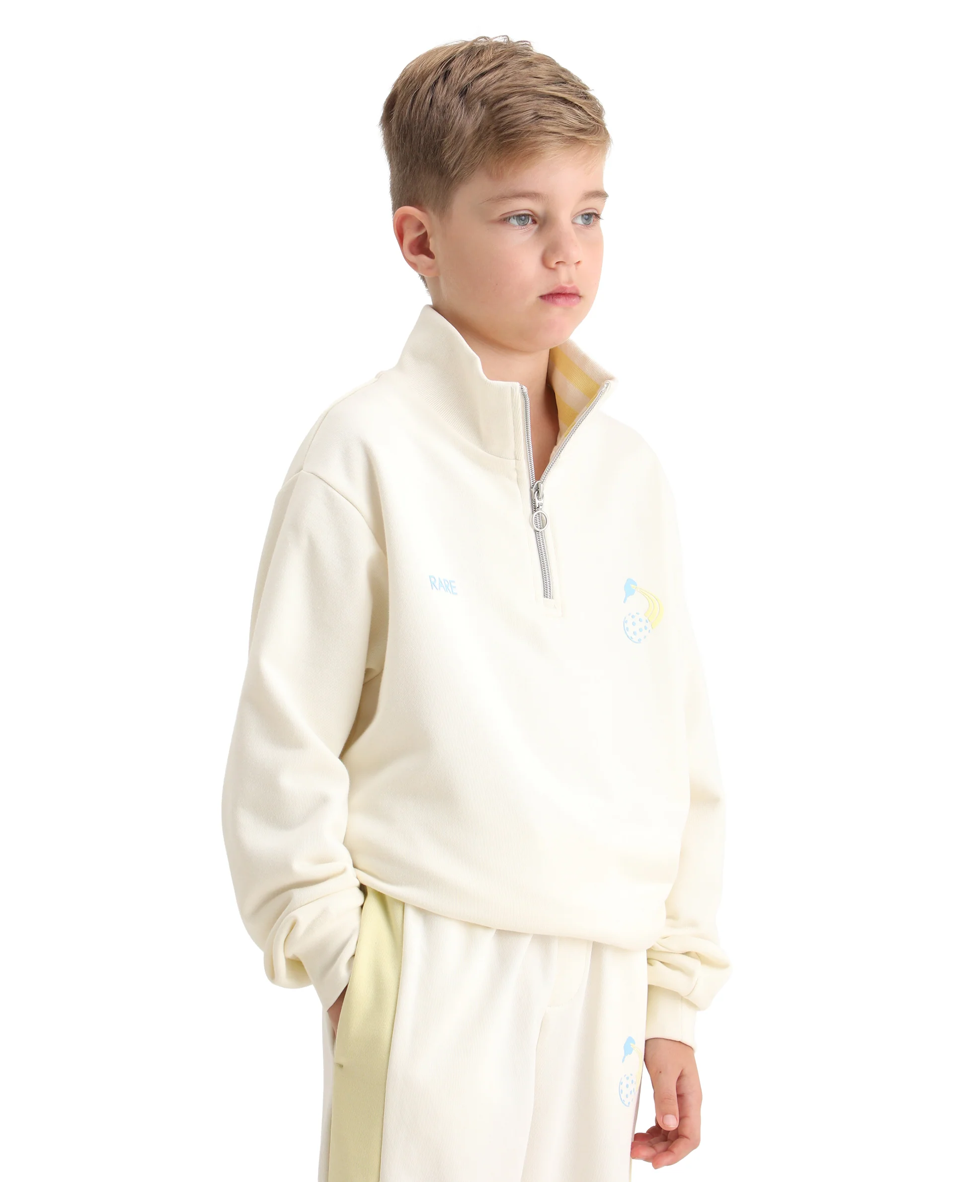Rare Ones Kids Tage Off White Cotton Blend Zipper Closure Puff Print Oversized Sweatshirt - Image 8
