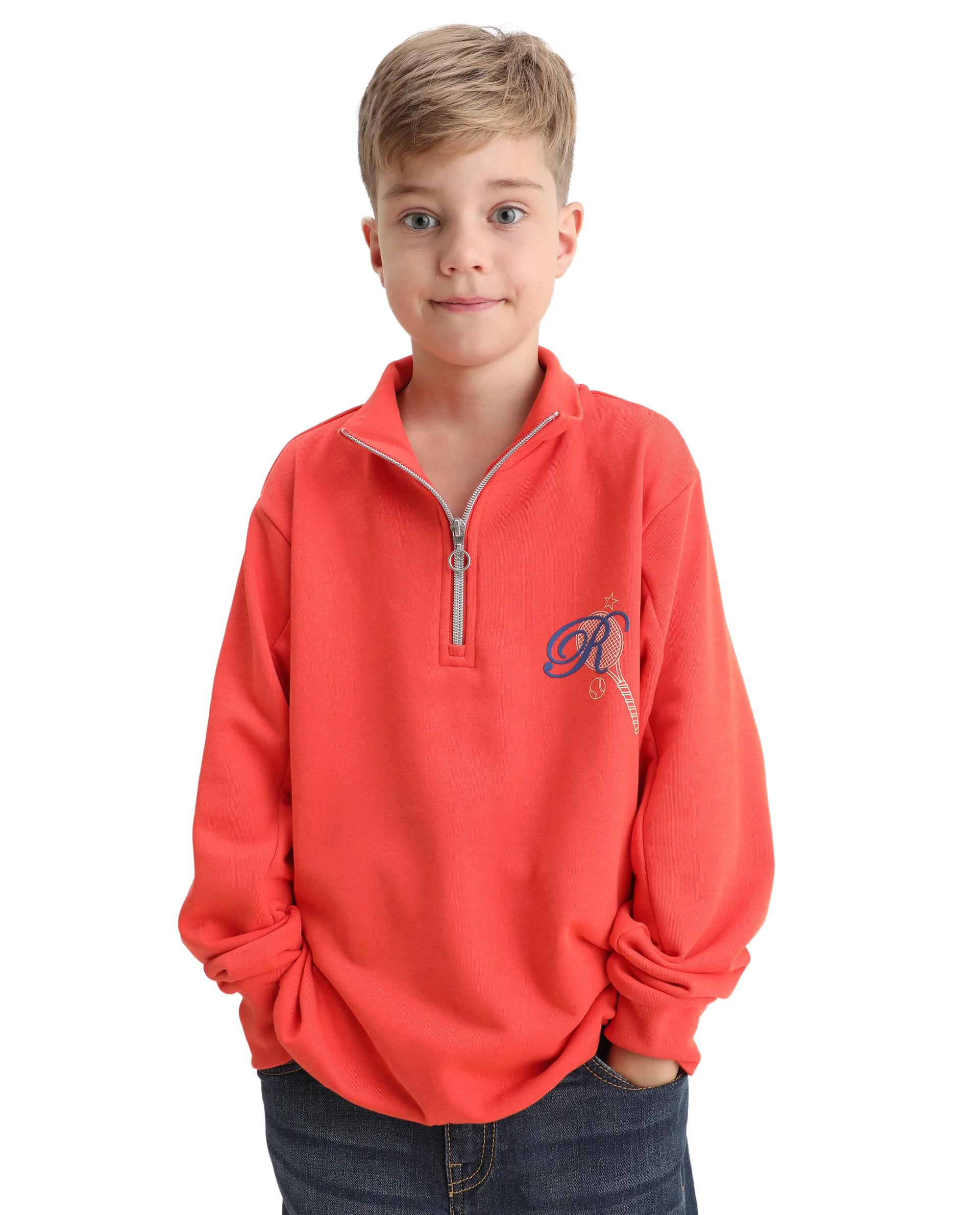 Rare Ones Kids Theo Orange Cotton Pull On Crew Neck Full Sleeves Fit Sweatshirt