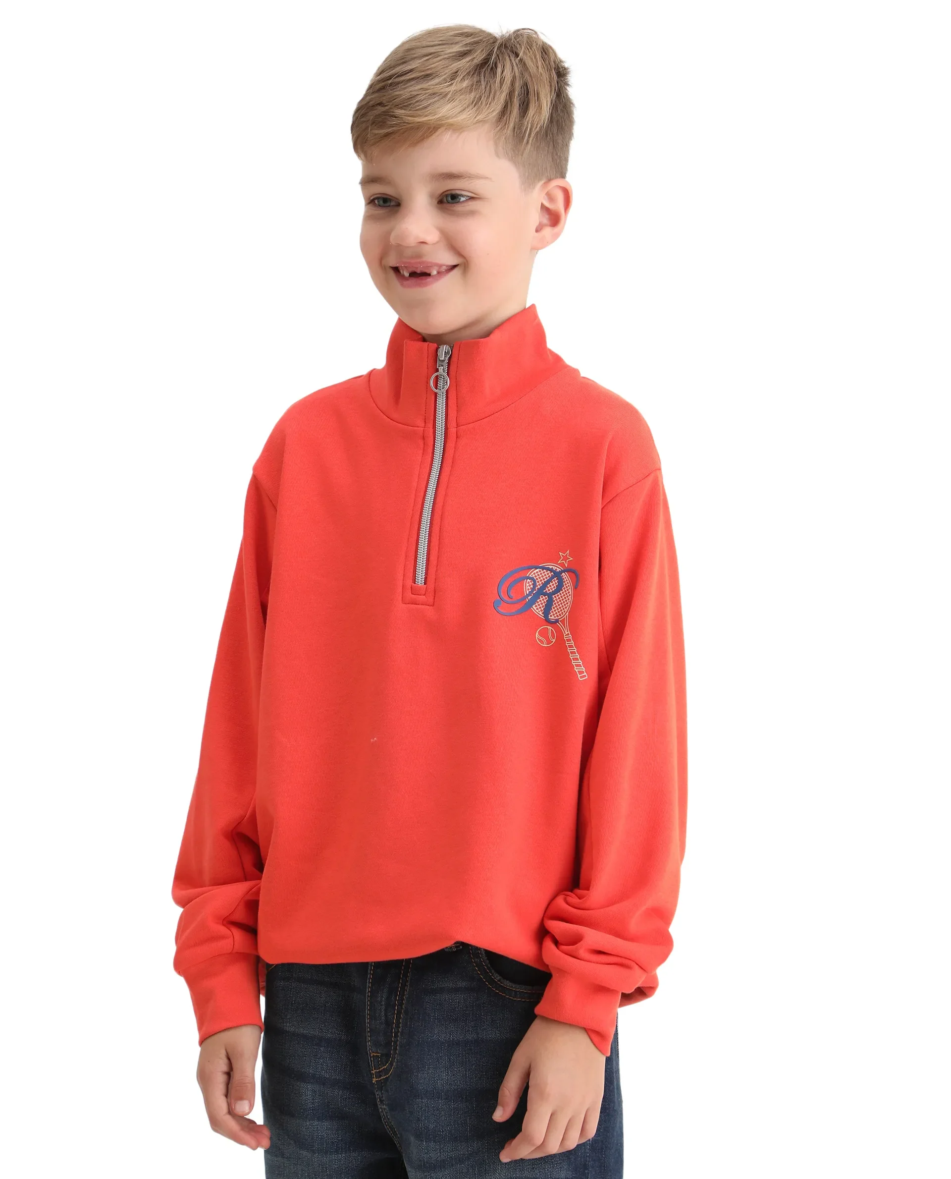 Rare Ones Kids Theo Orange Cotton Pull On Crew Neck Full Sleeves Fit Sweatshirt - Image 4