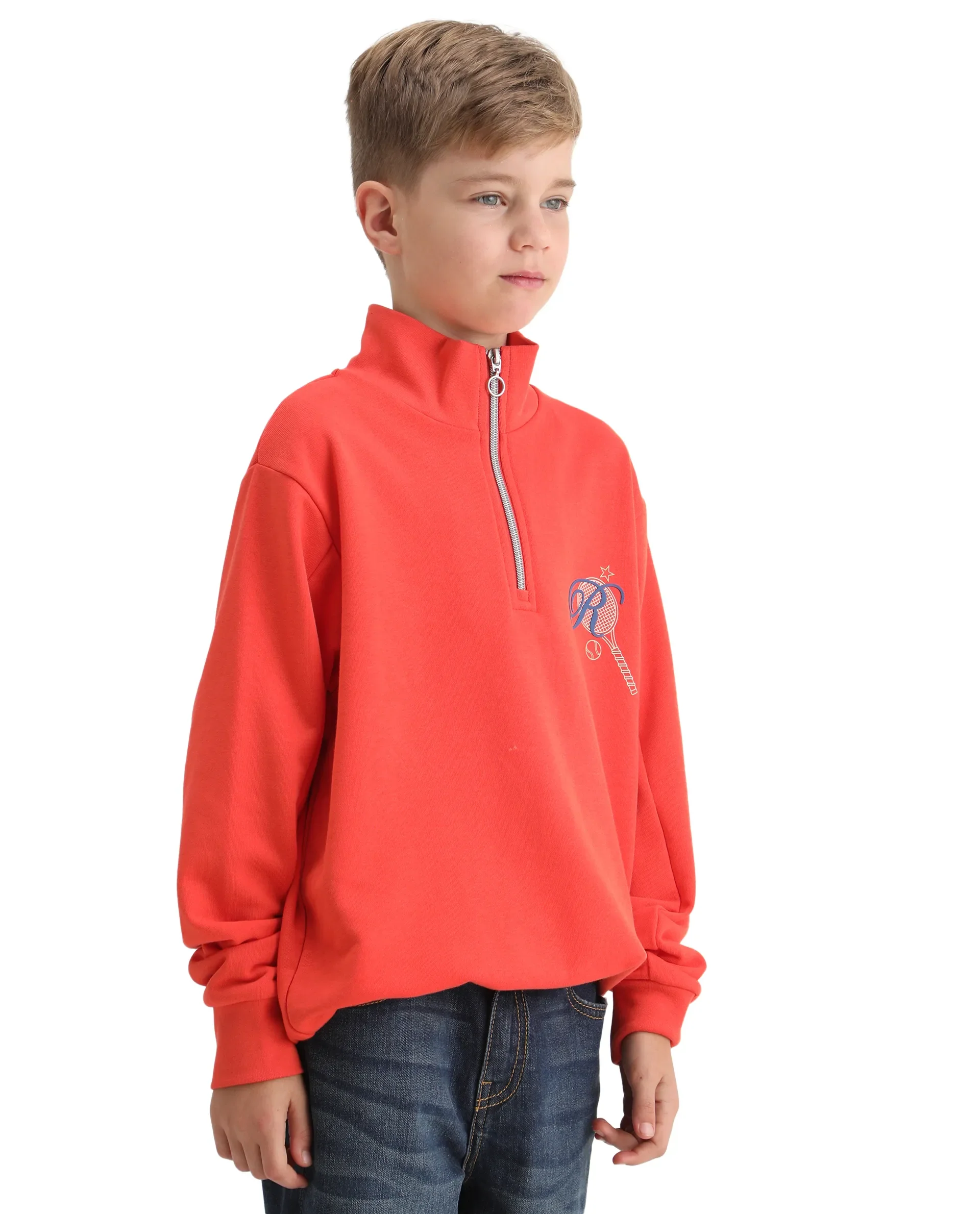 Rare Ones Kids Theo Orange Cotton Pull On Crew Neck Full Sleeves Fit Sweatshirt - Image 5