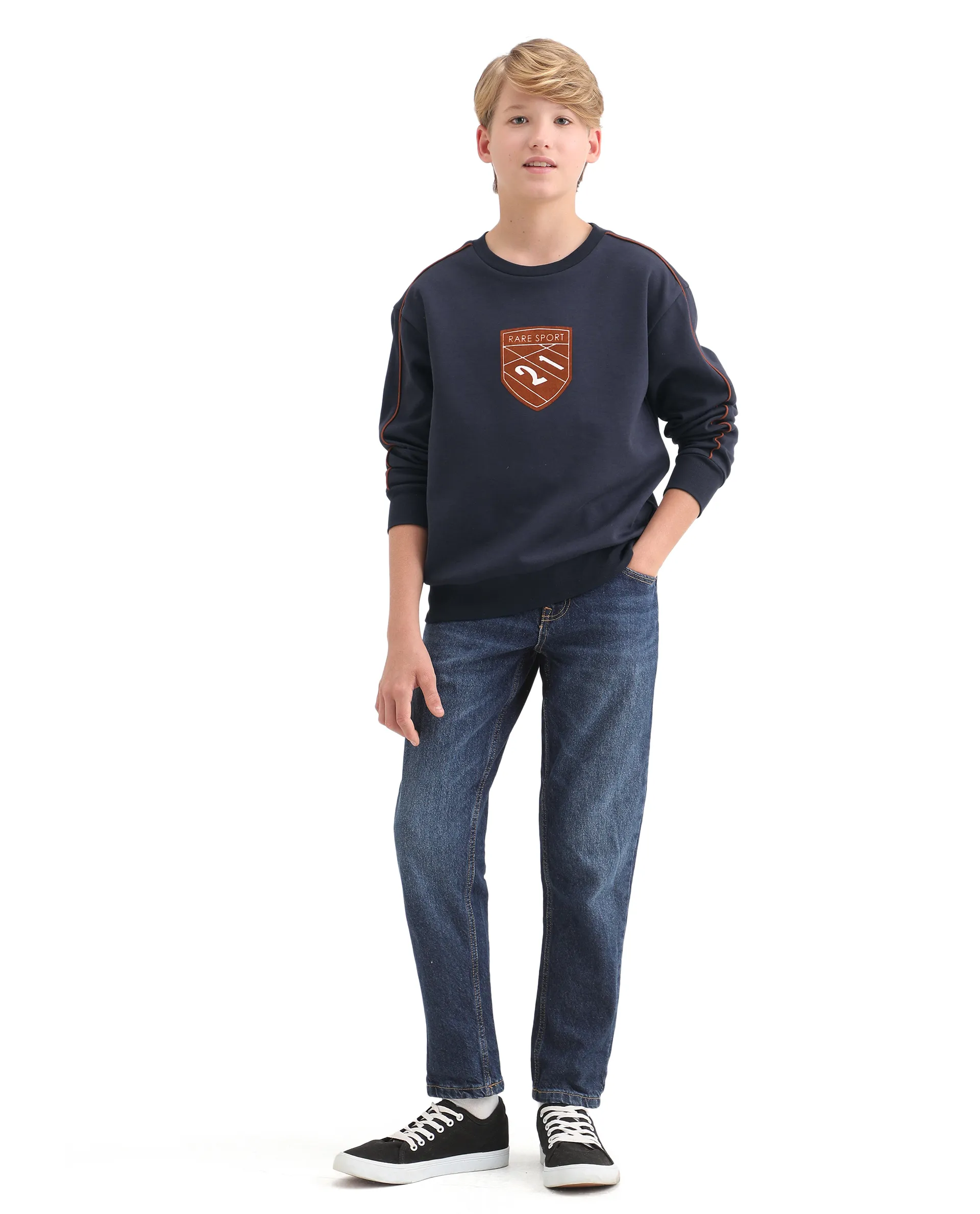 Rare Ones Kids Vance Navy Cotton Blend Slip-On Closure Flock Print Oversized Sweatshirt - Image 2
