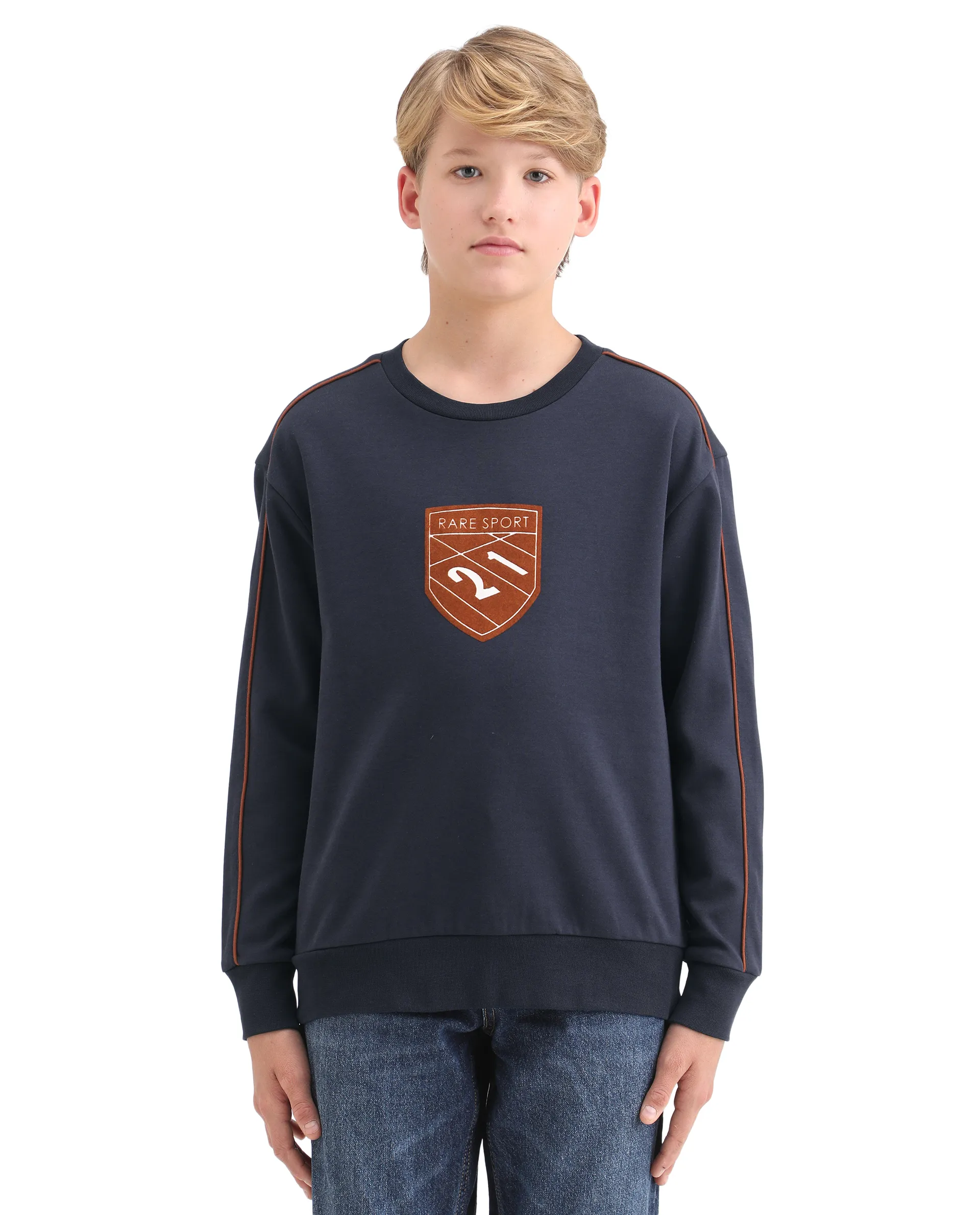 Rare Ones Kids Vance Navy Cotton Blend Slip-On Closure Flock Print Oversized Sweatshirt - Image 3